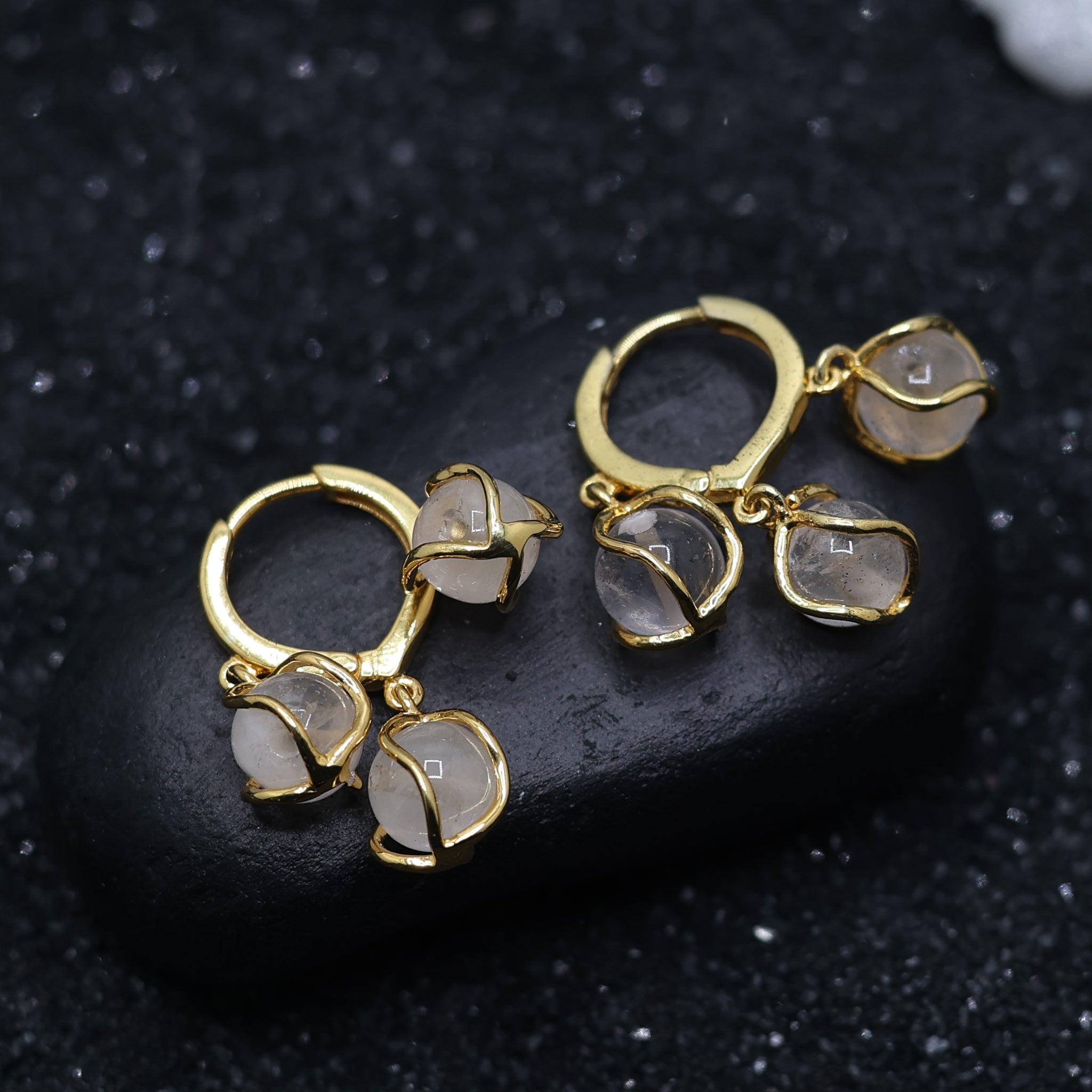 Silver Triple Dangling Hoops Overlapping Loops Yellow Gold Earring For Woman