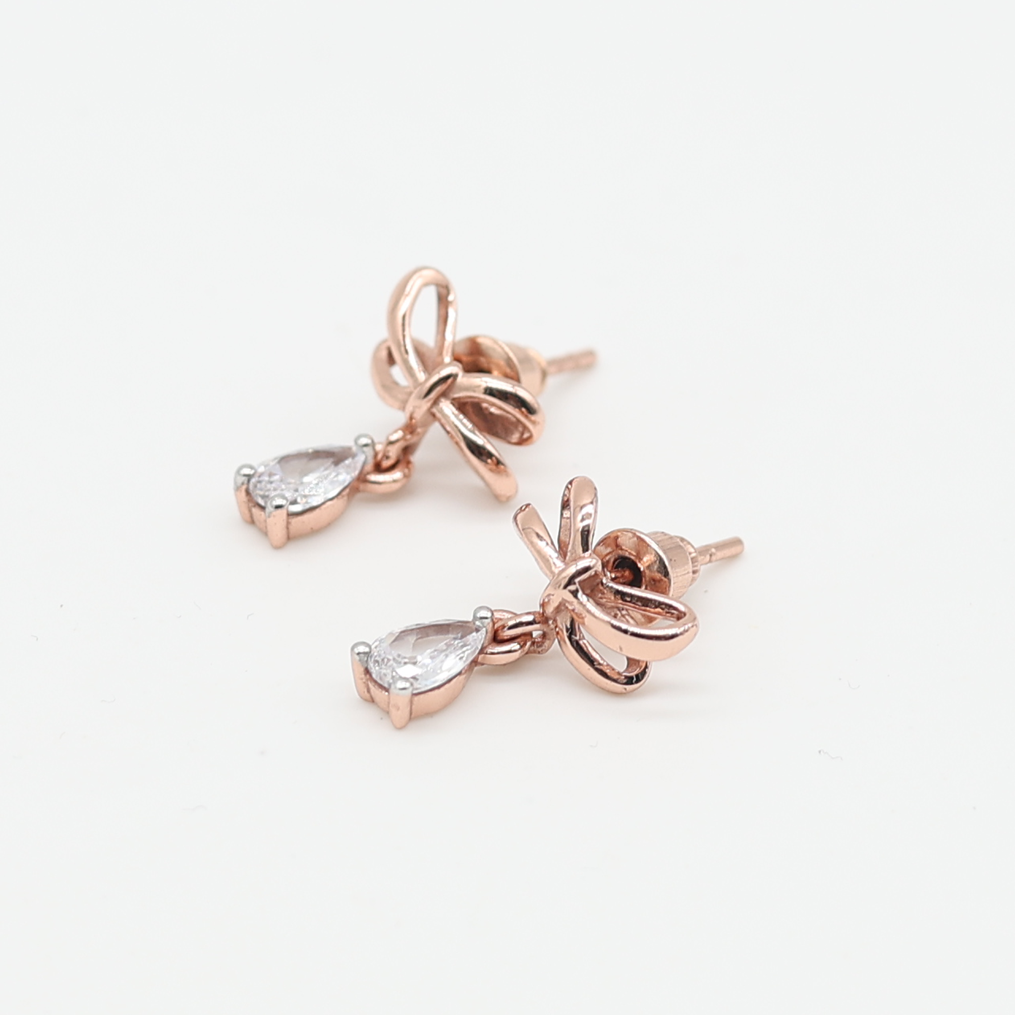 Elegant Bow Teardrop Silver Rose Gold Plated Earrings For Women