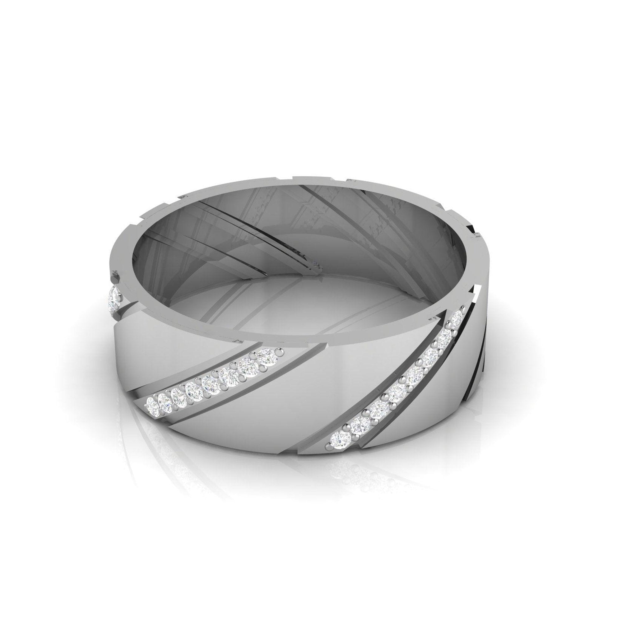 Layered White Gold Adjustable Silver Striped Band