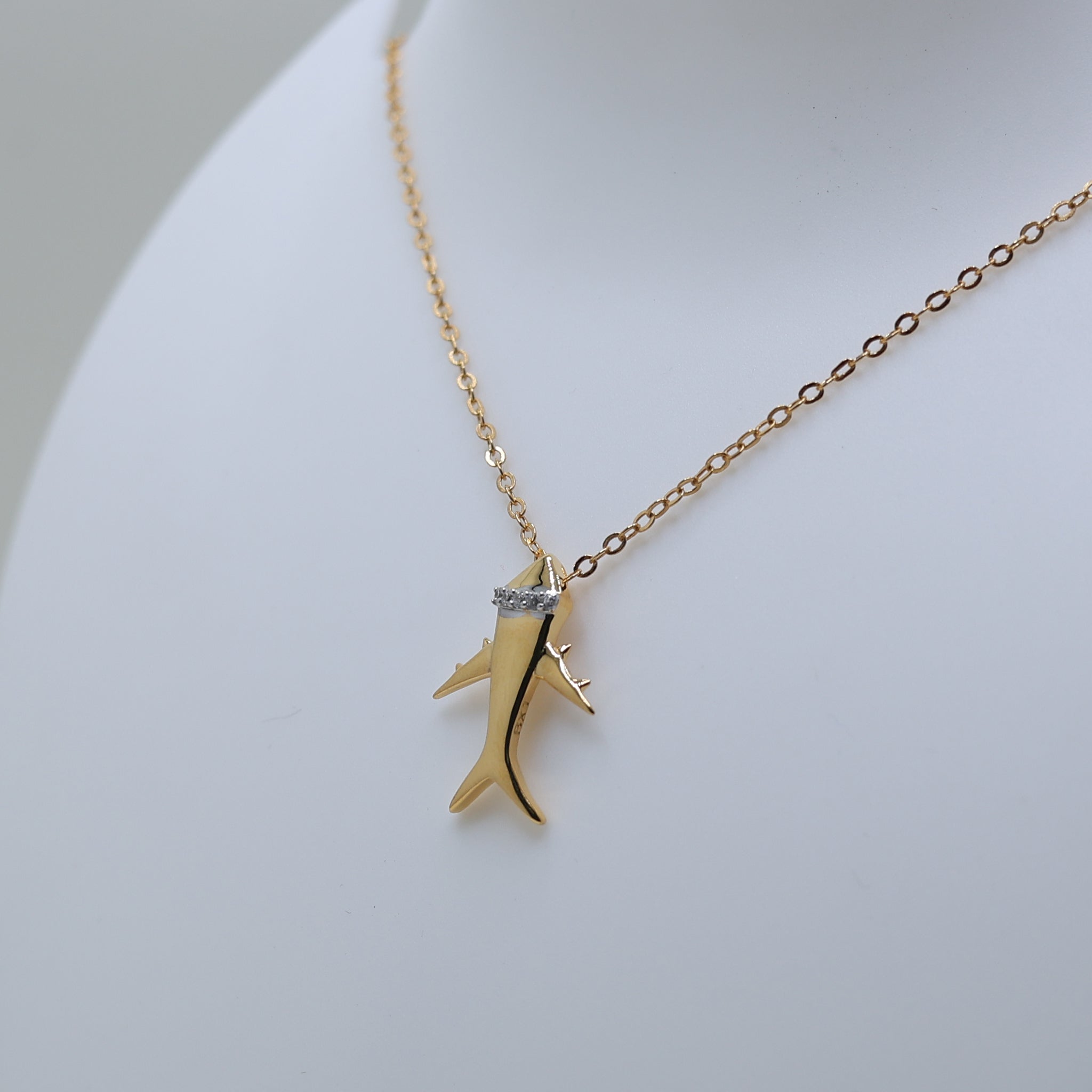 Sleek Airplane Yellow Gold Silver Elegant Aircraft Pendant for Kids