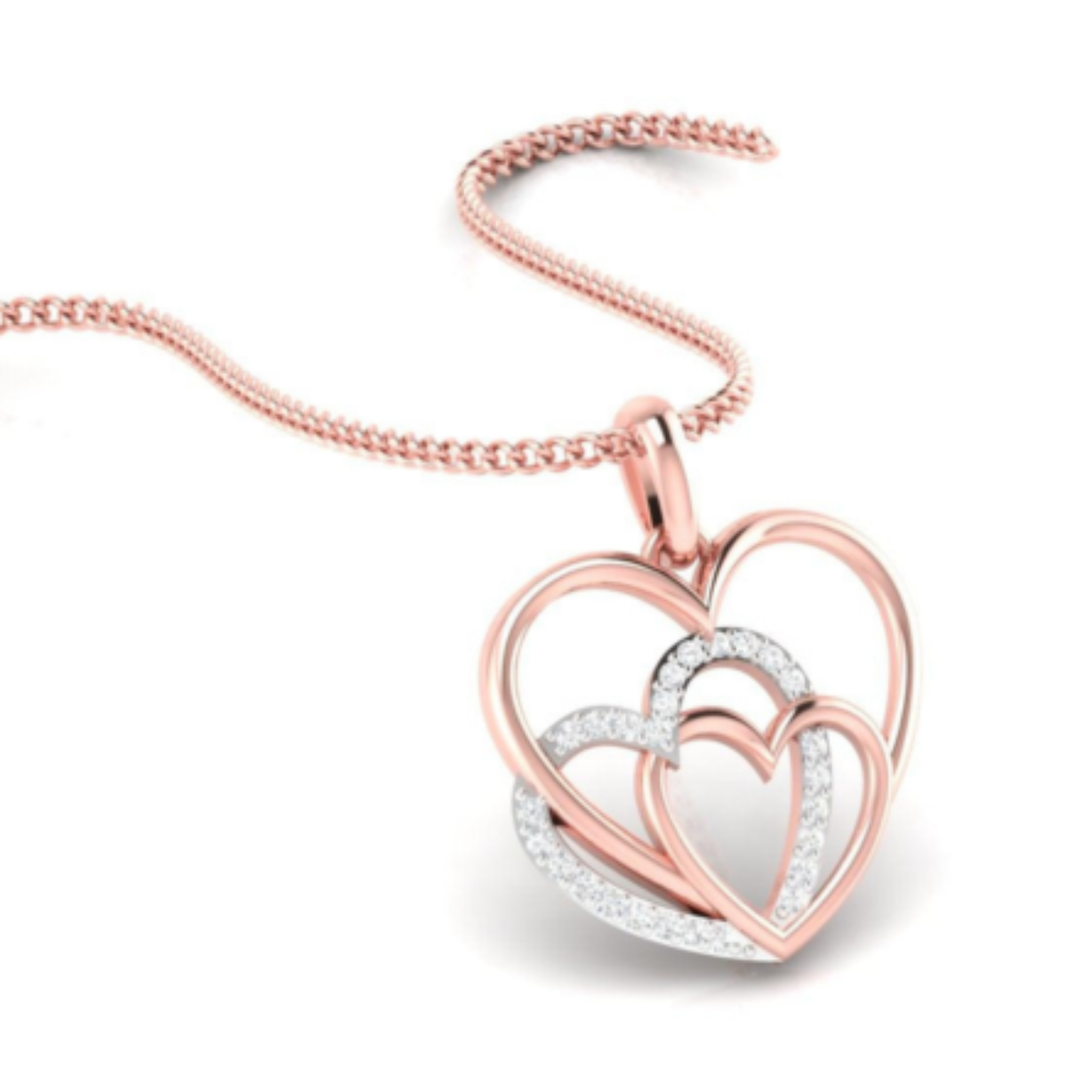 Silver Radiant Adjustable Interlock Triple Heart Rose Gold Pendant For Women