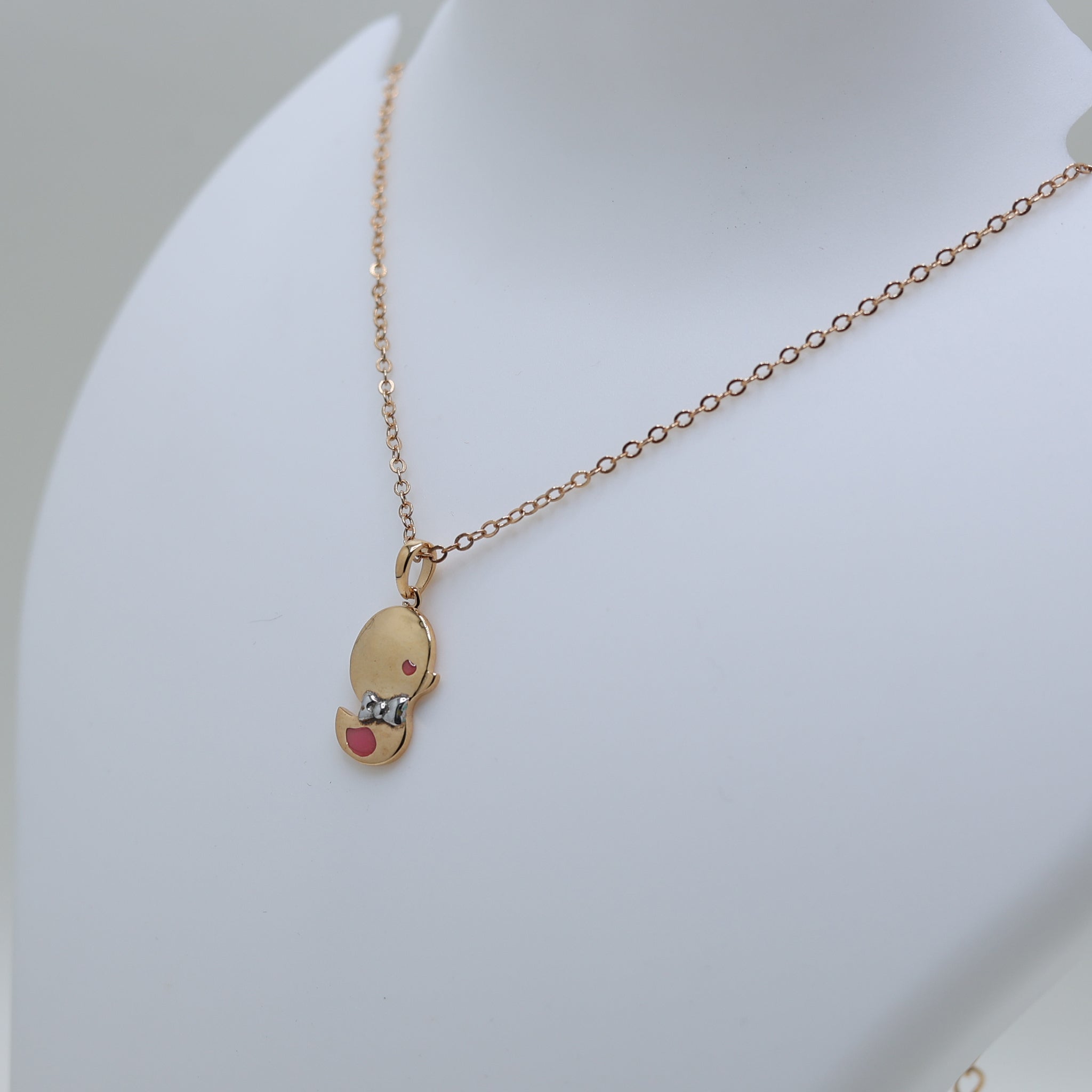 Adorable Pink Enamel Silver Yellow Gold Ducky-Shaped Pendant For Kids