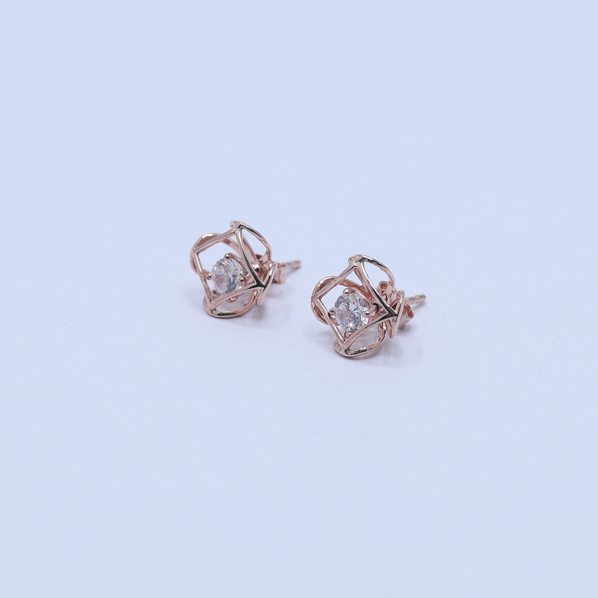 Rose Gold Adjustable Silver Interwoven Round Stud Earring For Woman