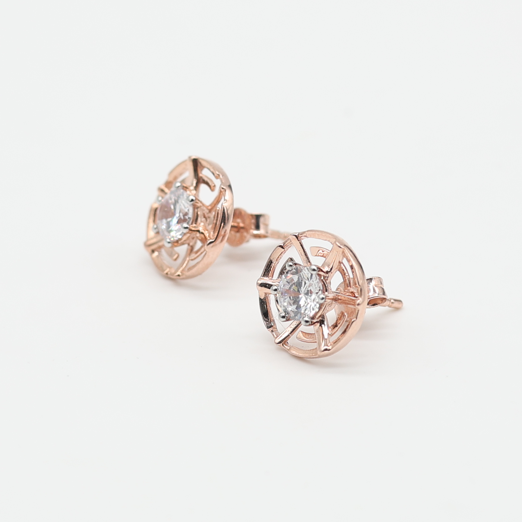 Rose Gold Adjustable Silver Geometric Round Stud Earrings For Woman