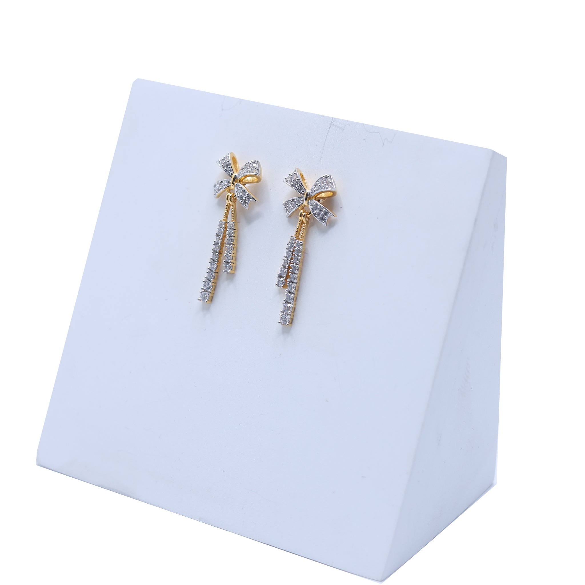 Silver Glittering Tassel Sophisticated Bowknot Yellow Gold Earring For Woman