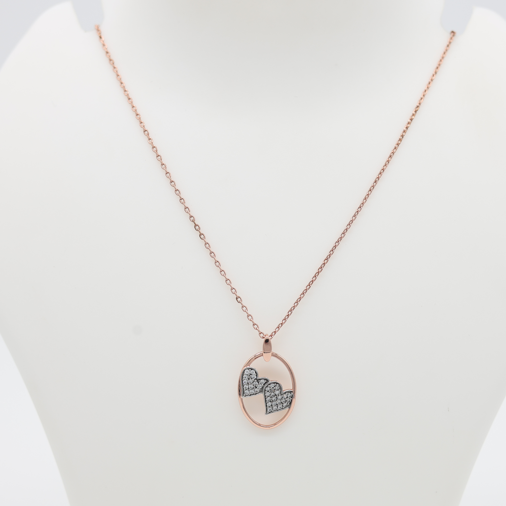 Silver Oval Adjustable Dual Heart Rose Gold Pendant For Women