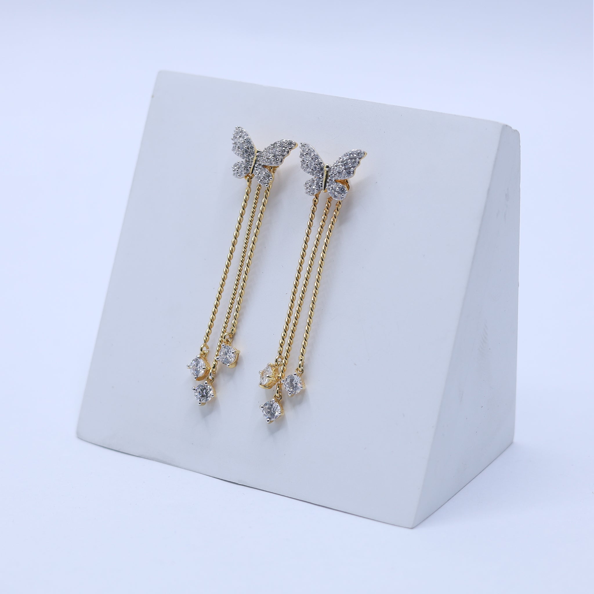 Silver Tassel Dangling Butterfly Long Chain Yellow Gold Earring For Woman