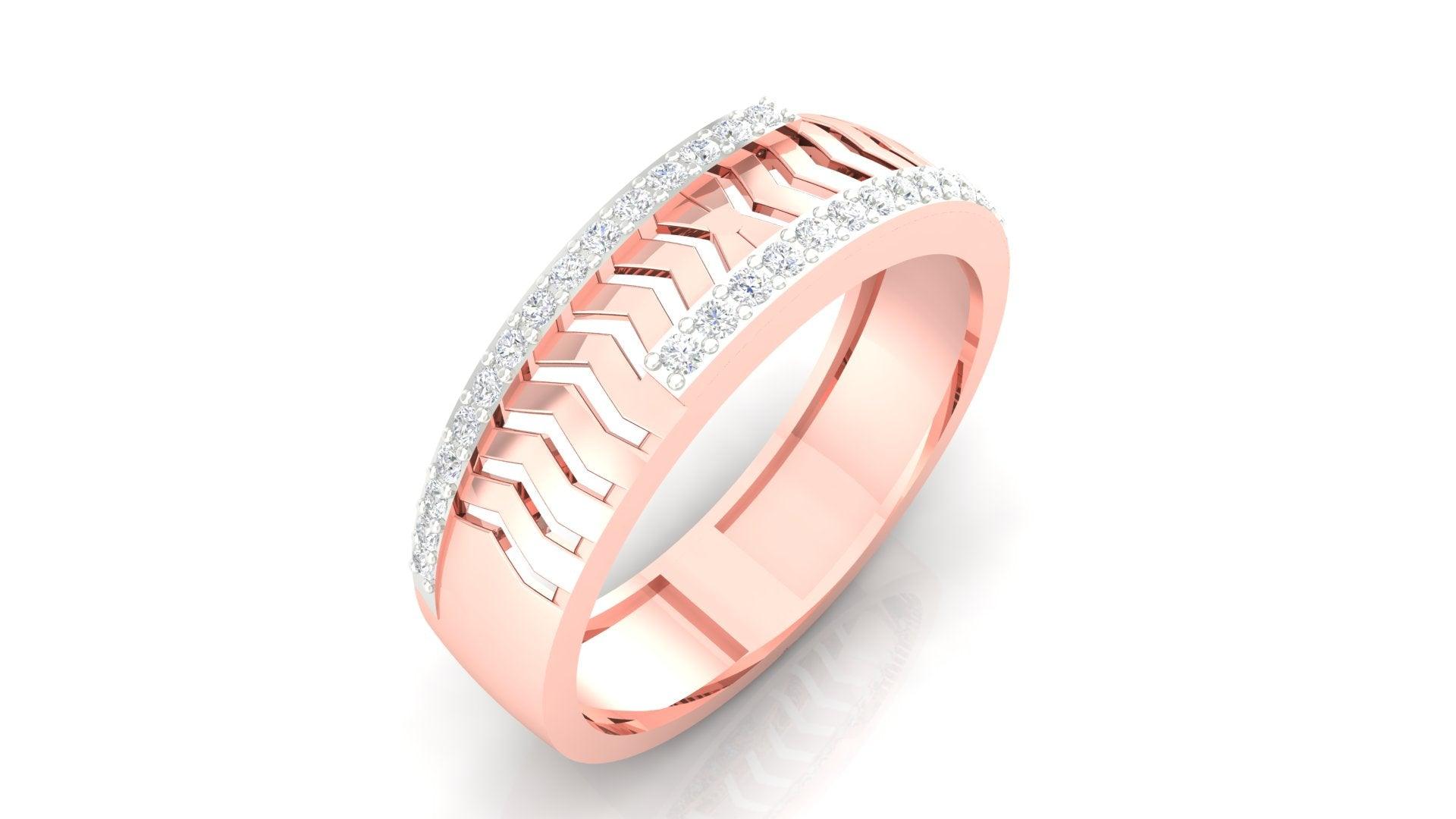 Chevron Cut Rose Gold Adjustable Silver Diamond Edge Band For Couple