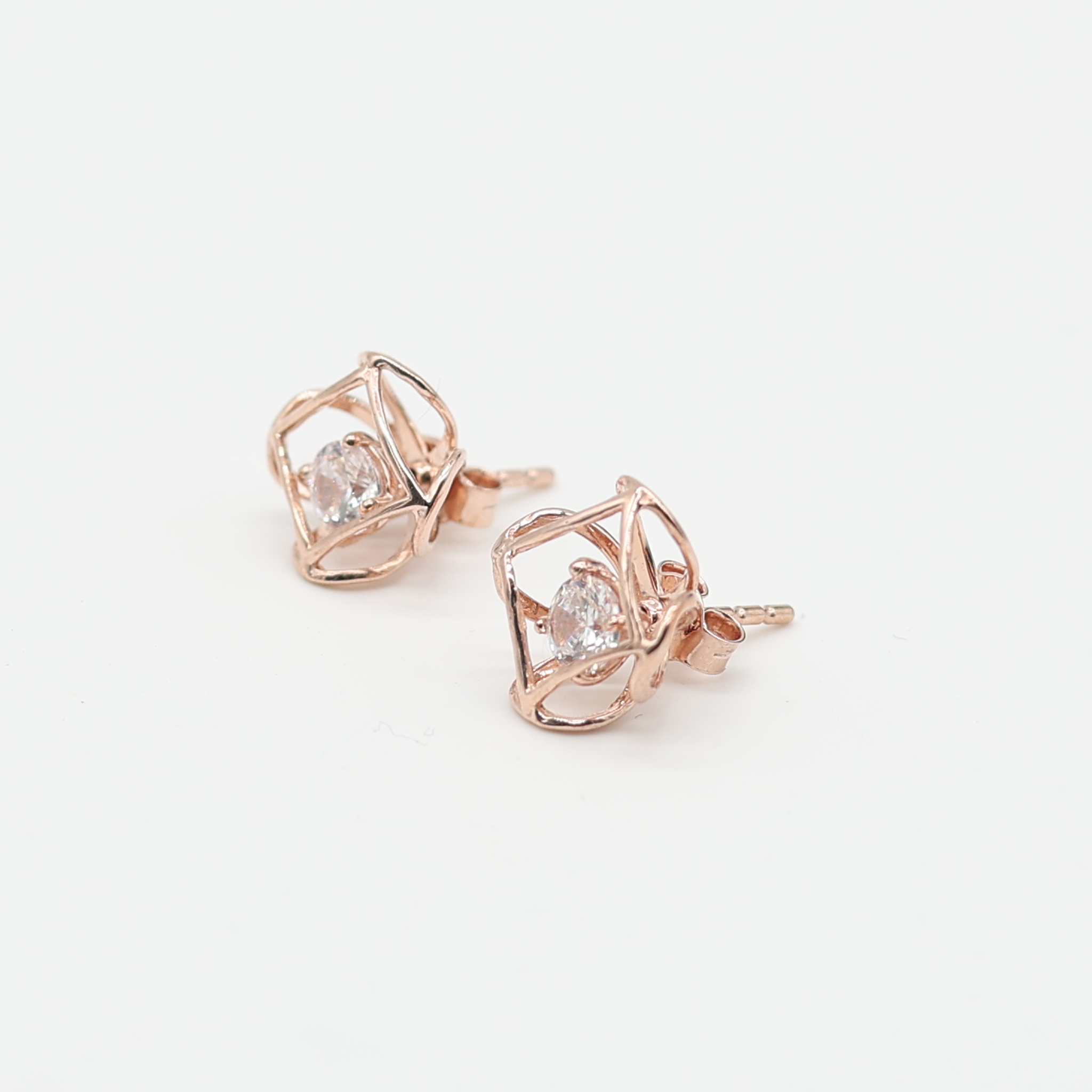 Rose Gold Adjustable Silver Interwoven Round Stud Earring For Woman