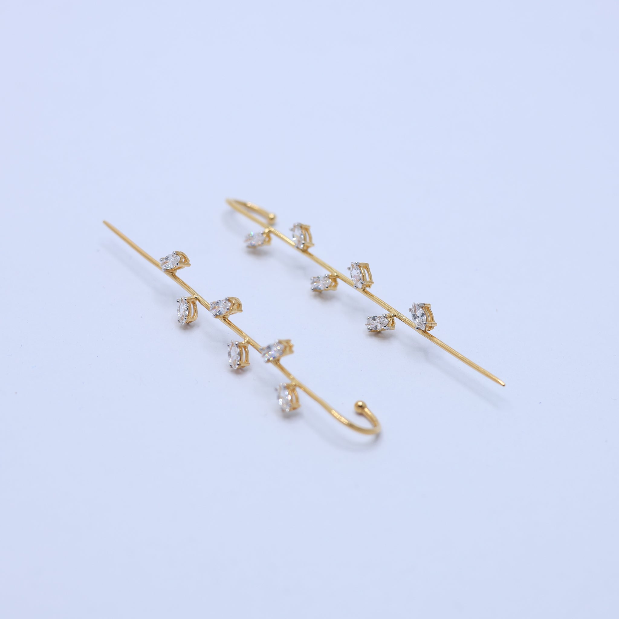 Silver Marquise Dangling Crystal Long Linear Vine Yellow Gold Drop Earrings For Woman