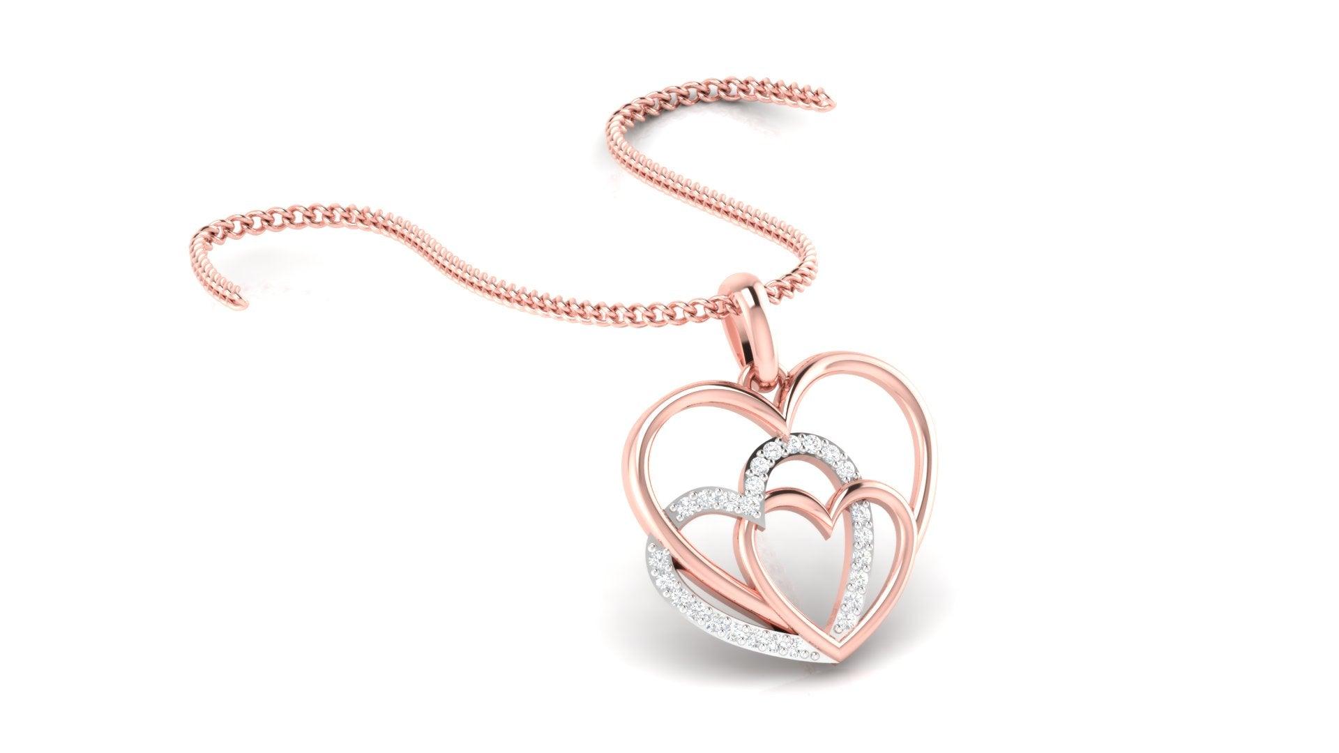 Silver Radiant Adjustable Interlock Triple Heart Rose Gold Pendant For Women