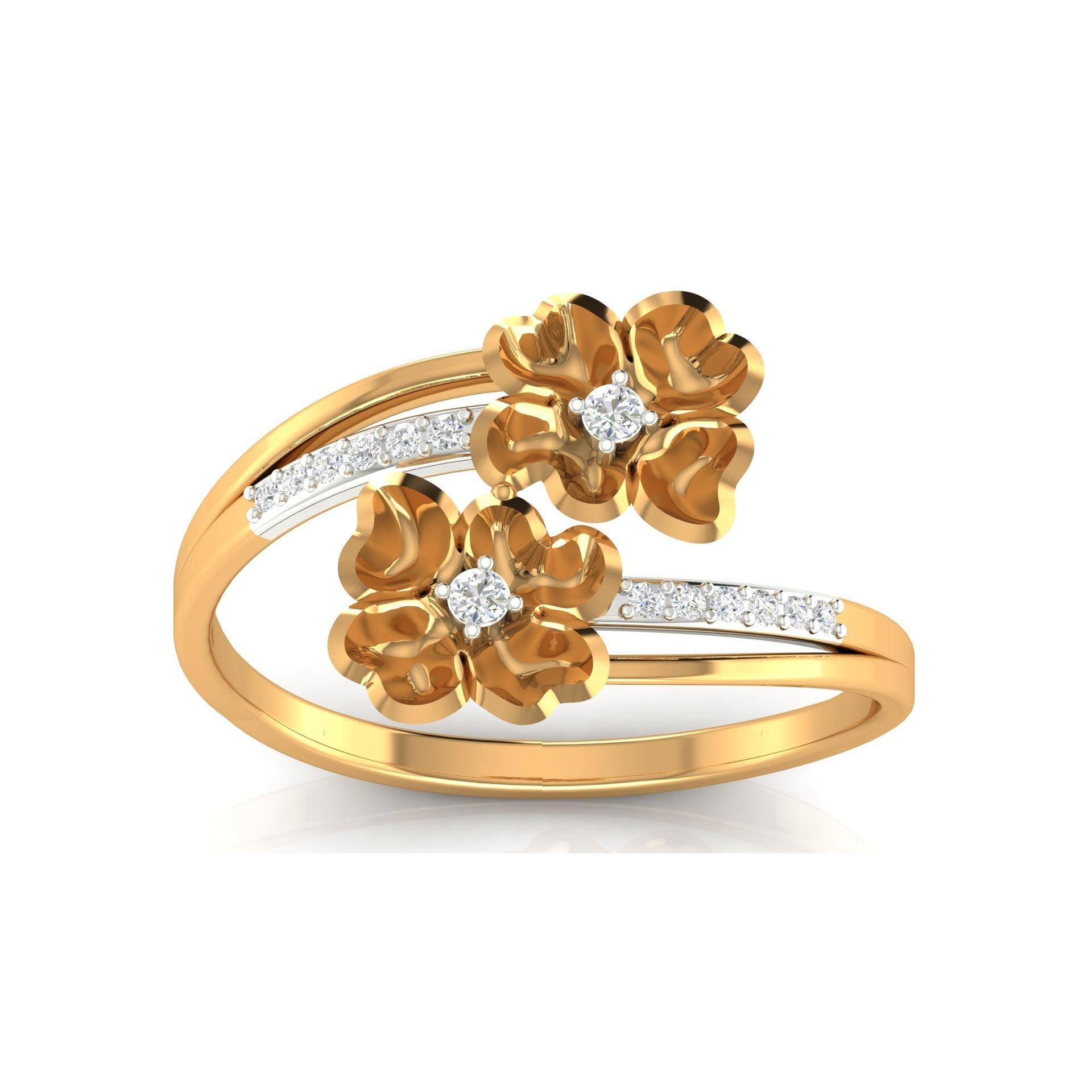 Silver Yellow Gold Adjustable Dual Floral Cluster Diamond Accents Ring for Women