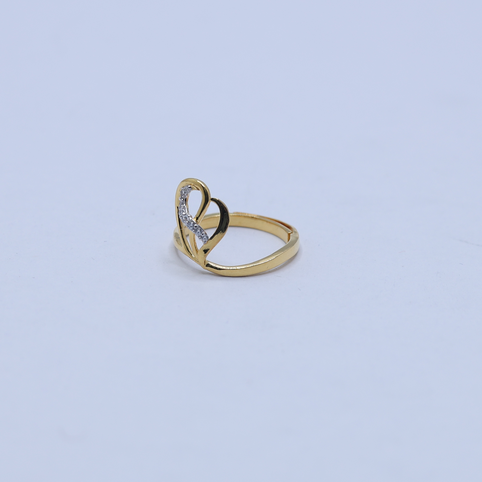 Yellow Gold Plated Adjustable Open Heart Silver Modern Ring For Women