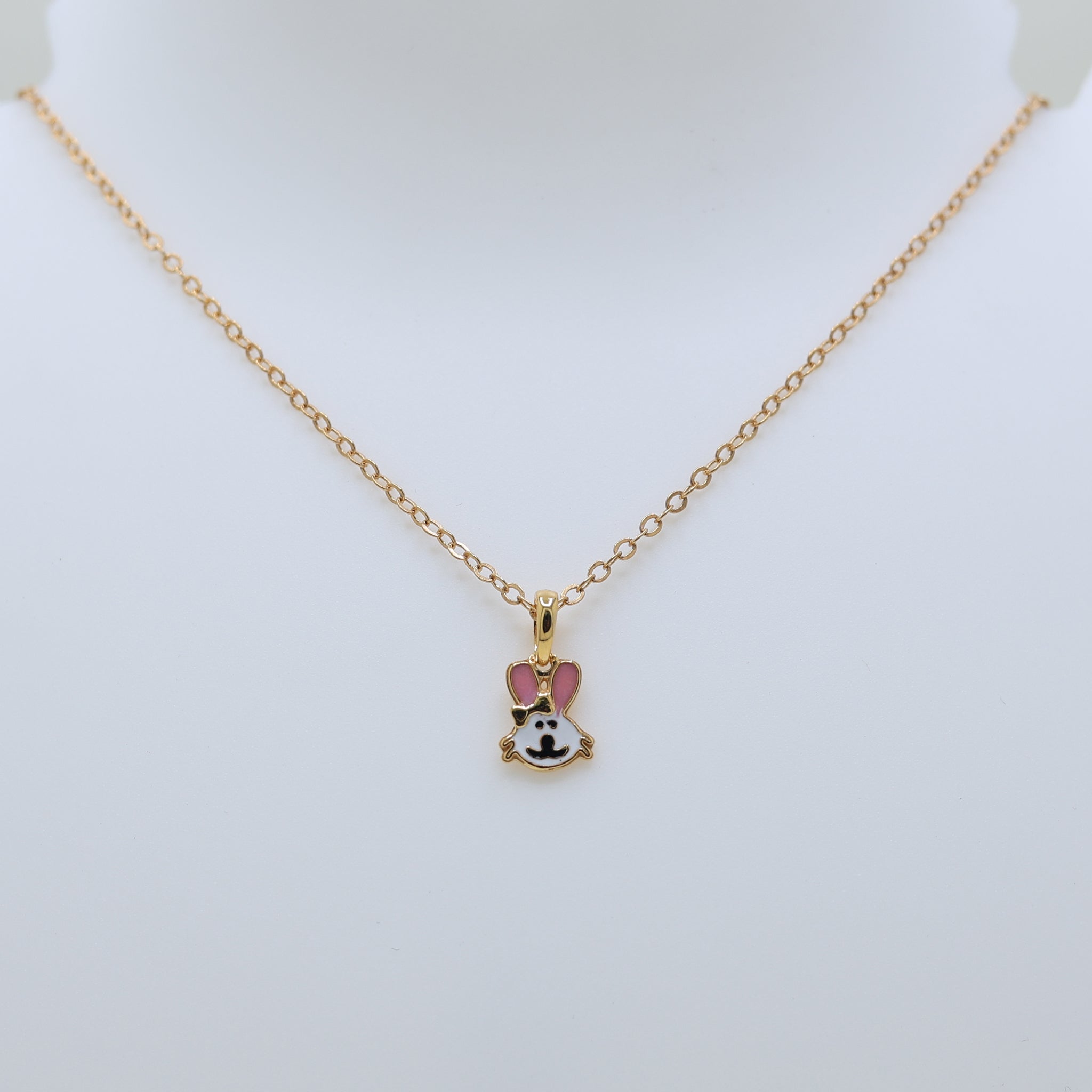 Pink & Grey Enamel Silver Yellow Gold Playful Bunny Bliss Pendant For Kids