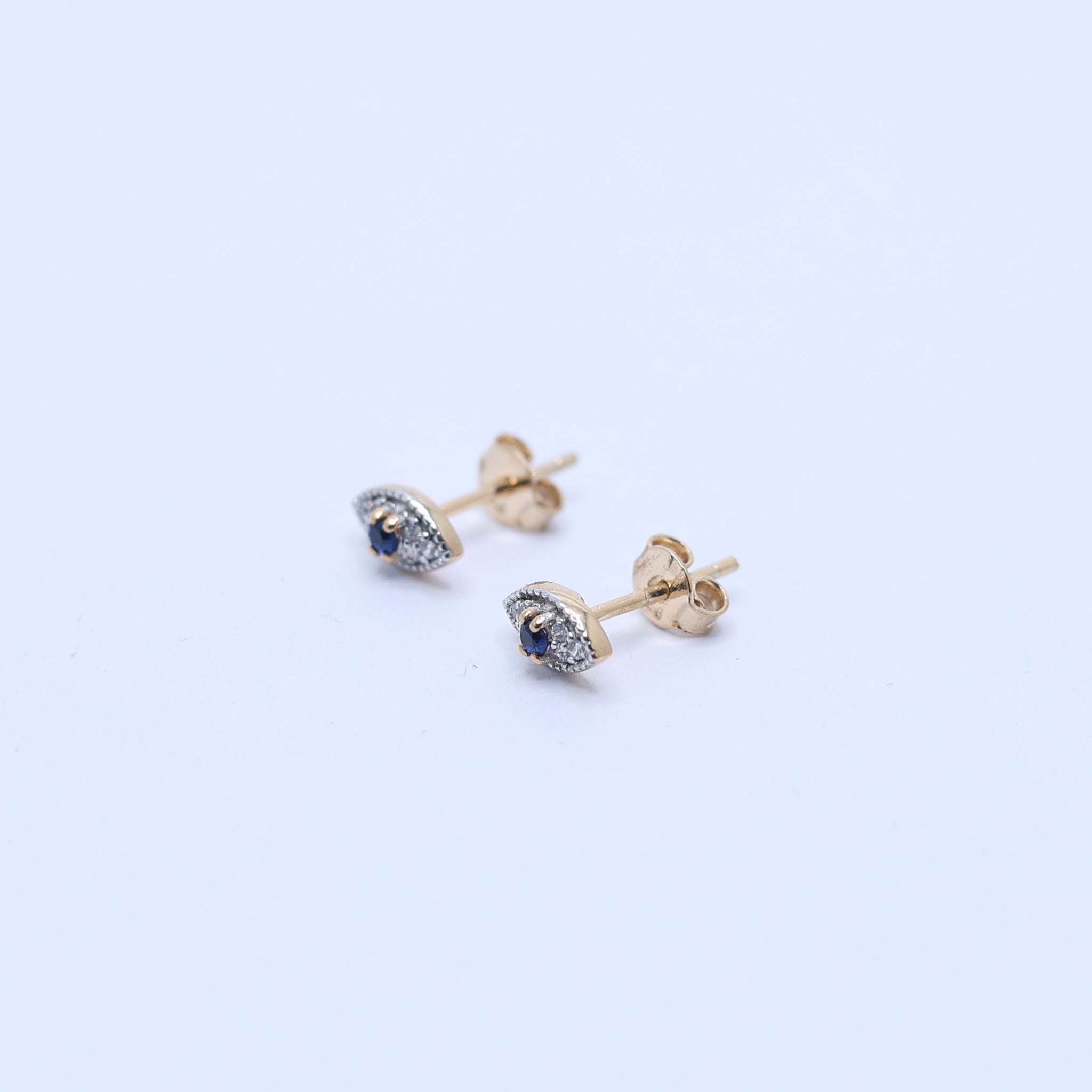 Silver Bezel-Set Blue Stone Evil Eye Stud Minimal Yellow Gold Earring For Woman