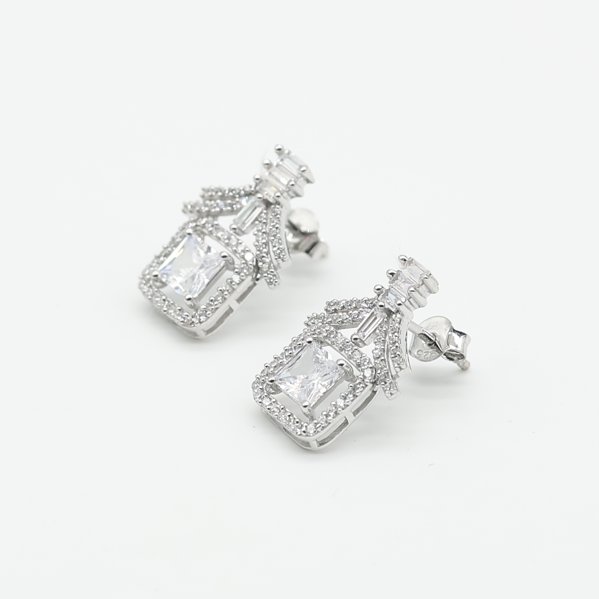 Sparkling Princess Cut Silver White Gold Plated Earring For Women