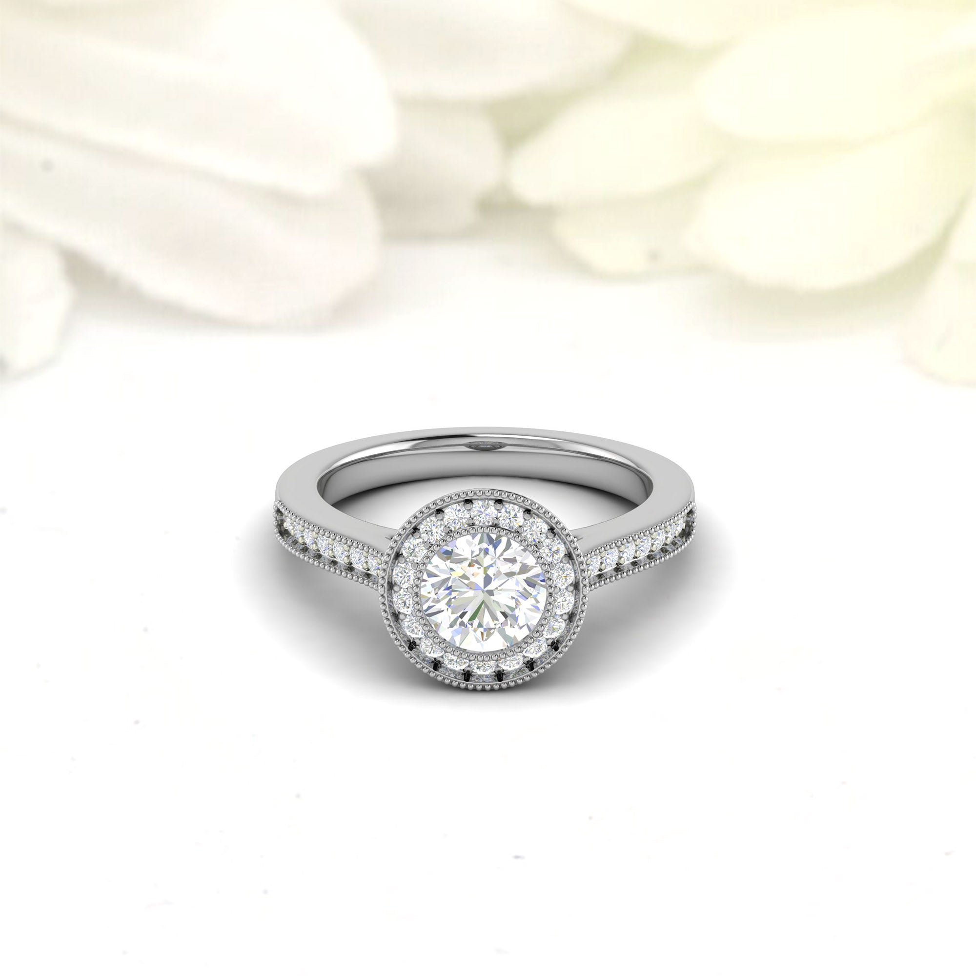 White Gold Adjustable Silver Elegant Halo Style Prong Pave Bridal Ring For Woman