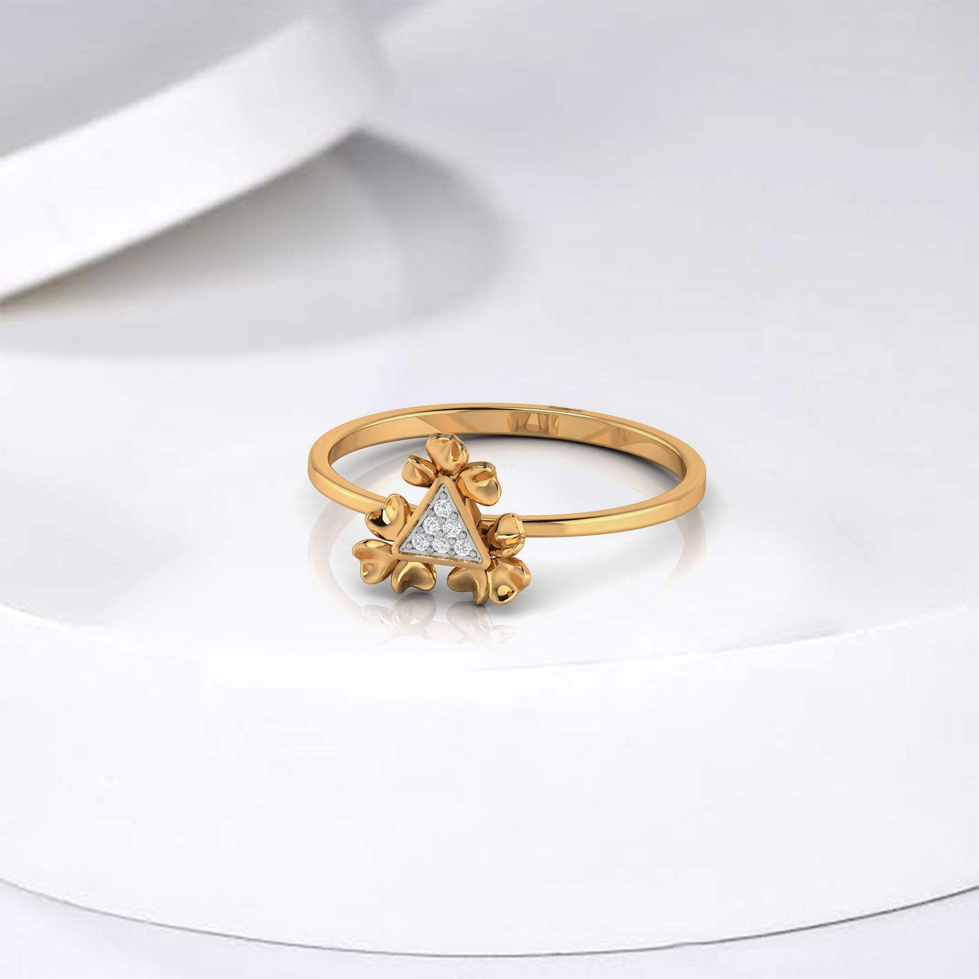 Yellow Gold Adjustable Silver Sparkling Triple Flower Petal Triangular Ring For Woman