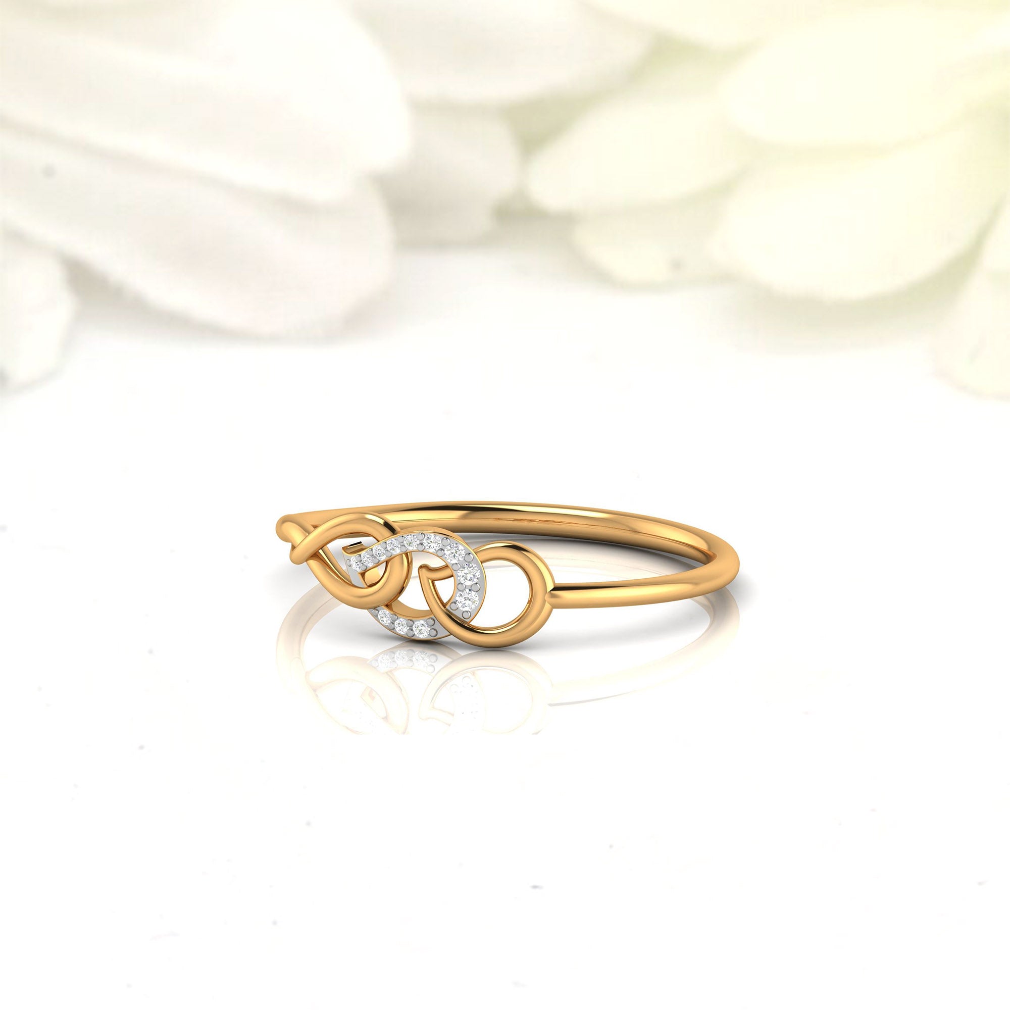 Yellow Gold Adjustable Silver Twisted Knot Pave Set Ring For Woman