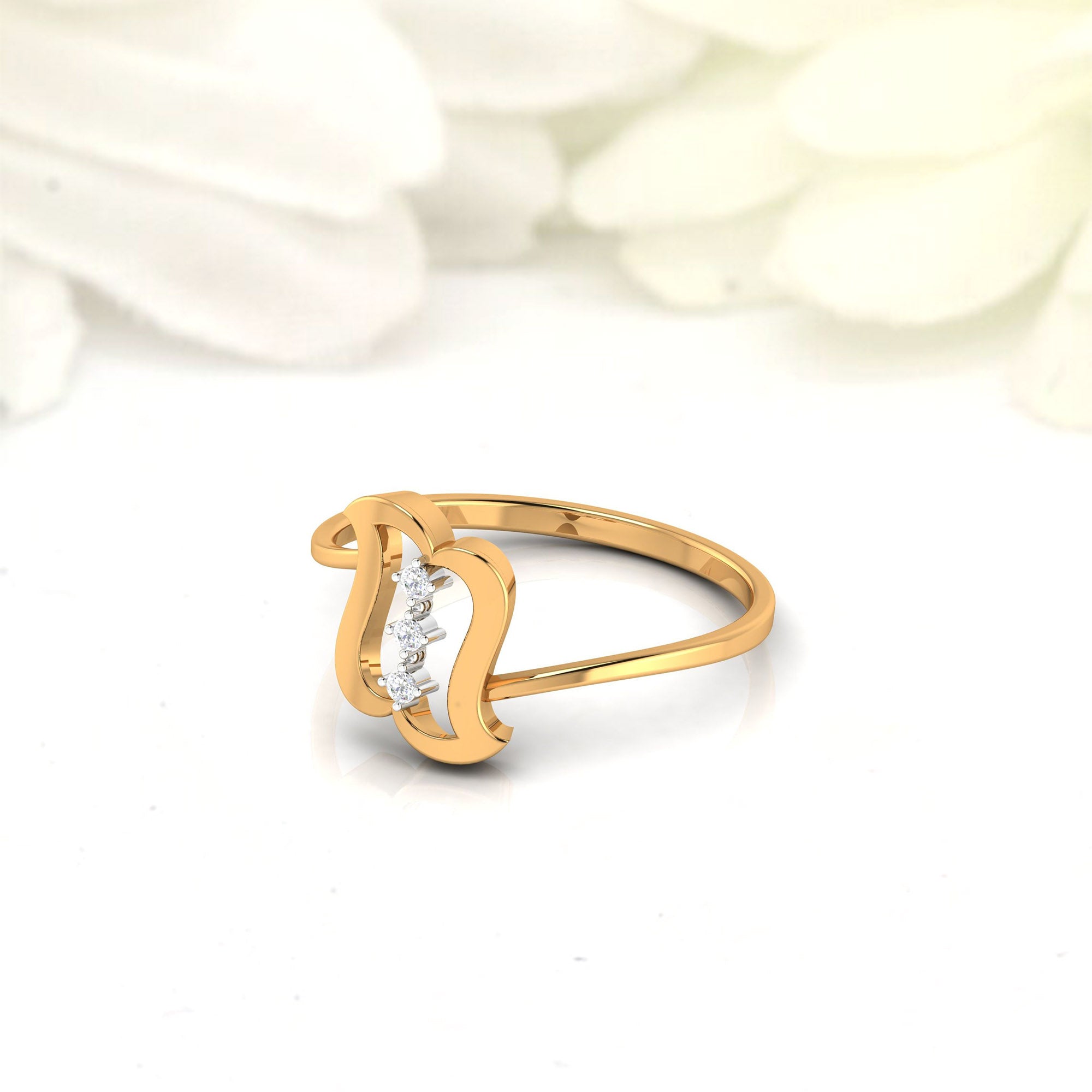 Silver Yellow Gold Adjustable Abstract Curved Linear Diamond Ring for Women