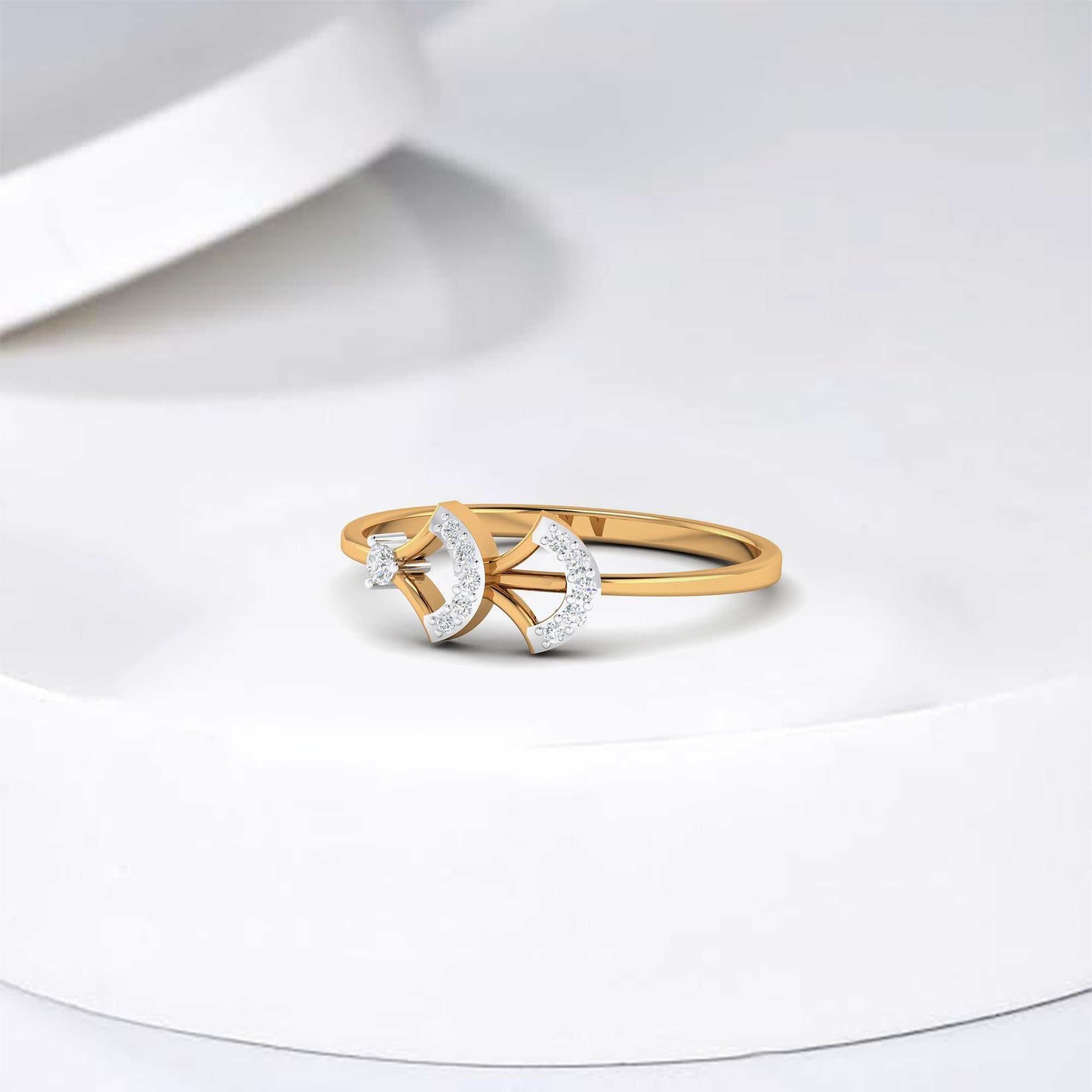 Silver Yellow Gold Adjustable Dual Crescent Open-Ended Diamond Ring for Women