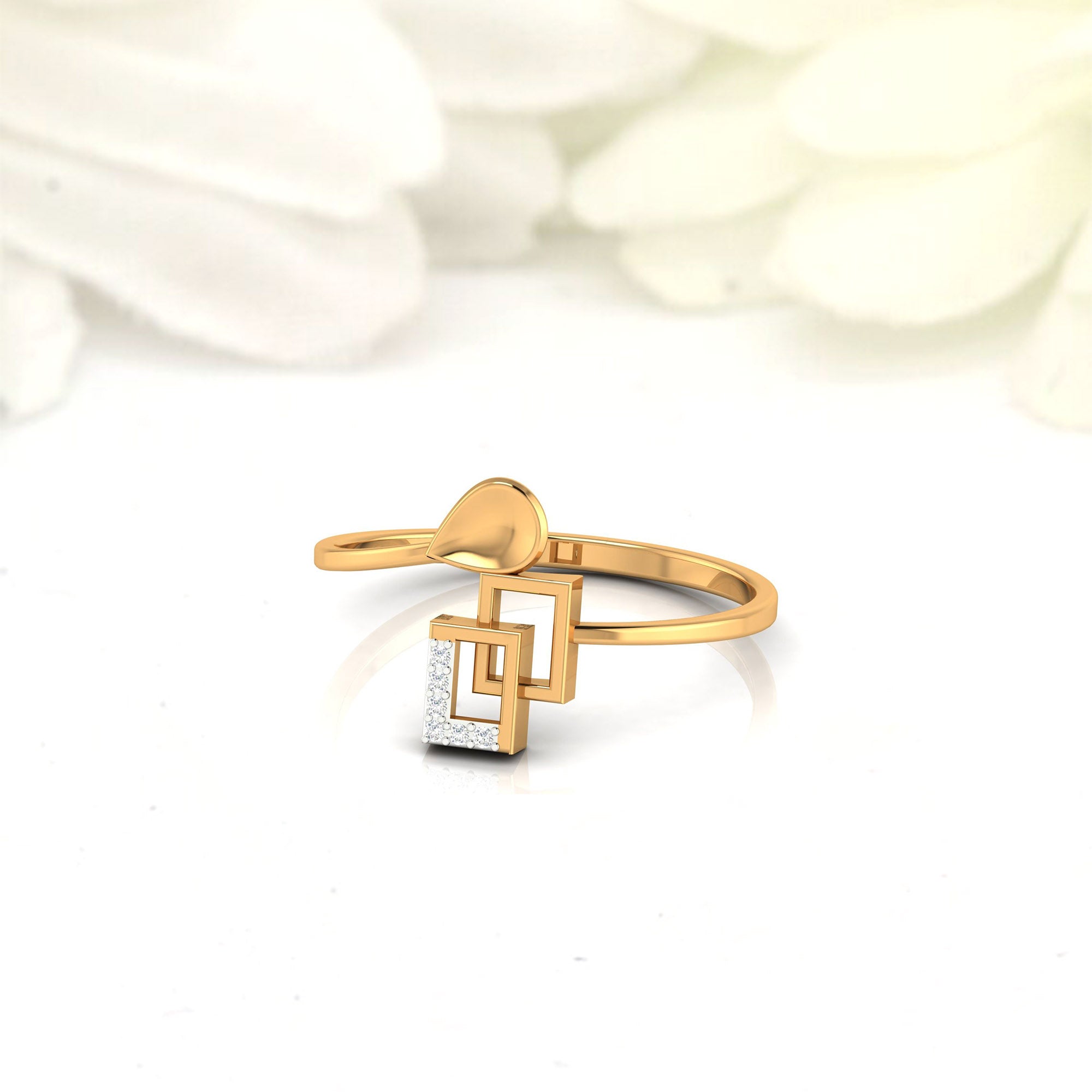 Silver Yellow Gold Adjustable Dual Interlock Square Artistic Minimalist Ring for Women