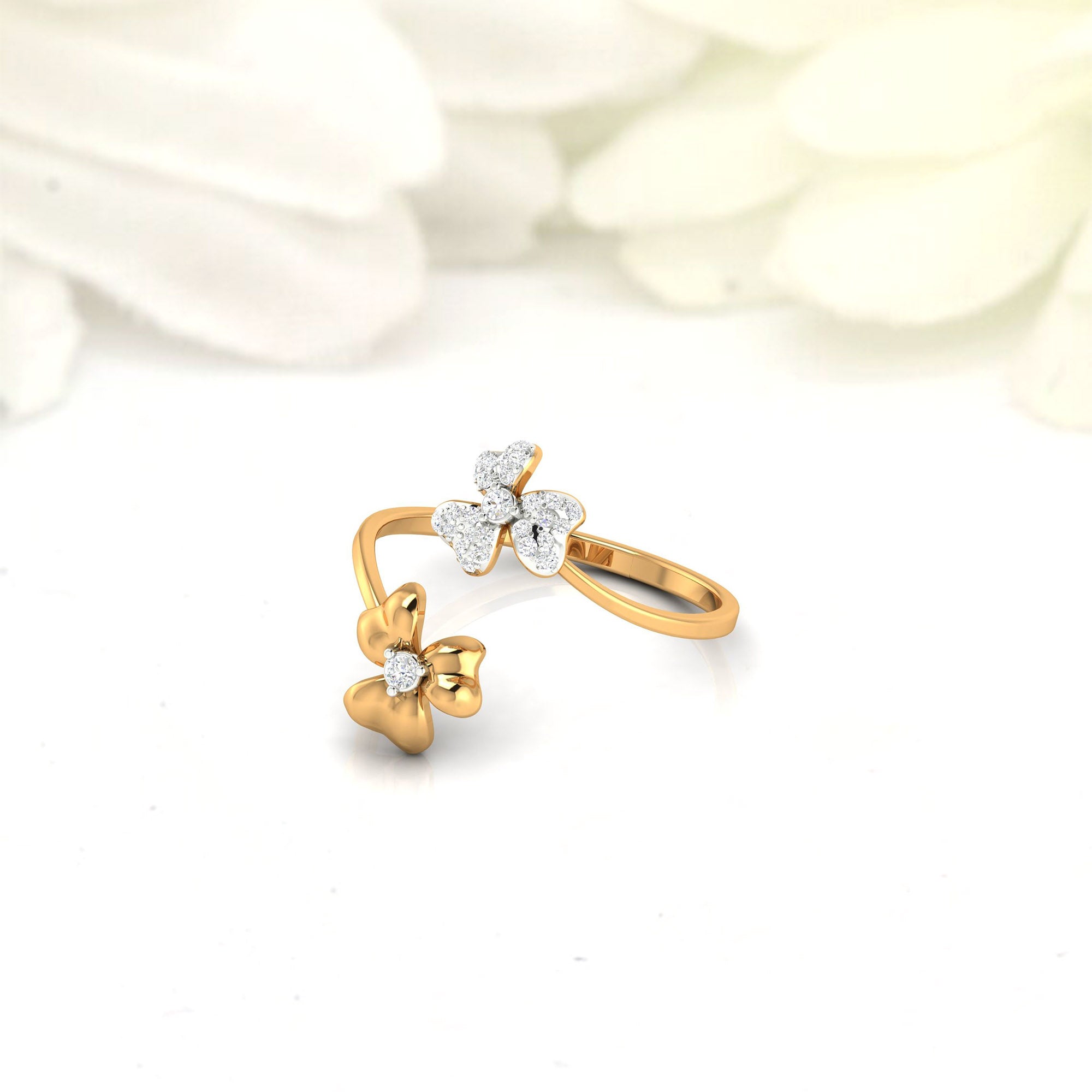 Silver Yellow Gold Adjustable Dual Twist Floral Elegant Ring for Women