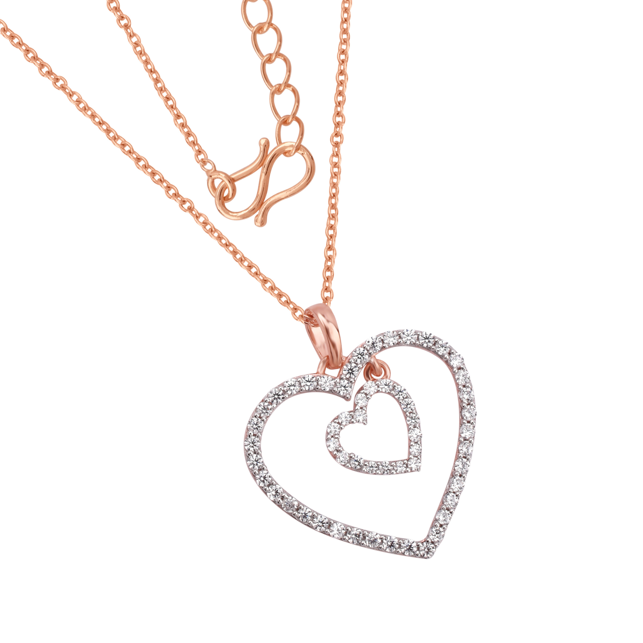 Silver Modern Adjustable Double Heart Rose Gold Pendant For Women