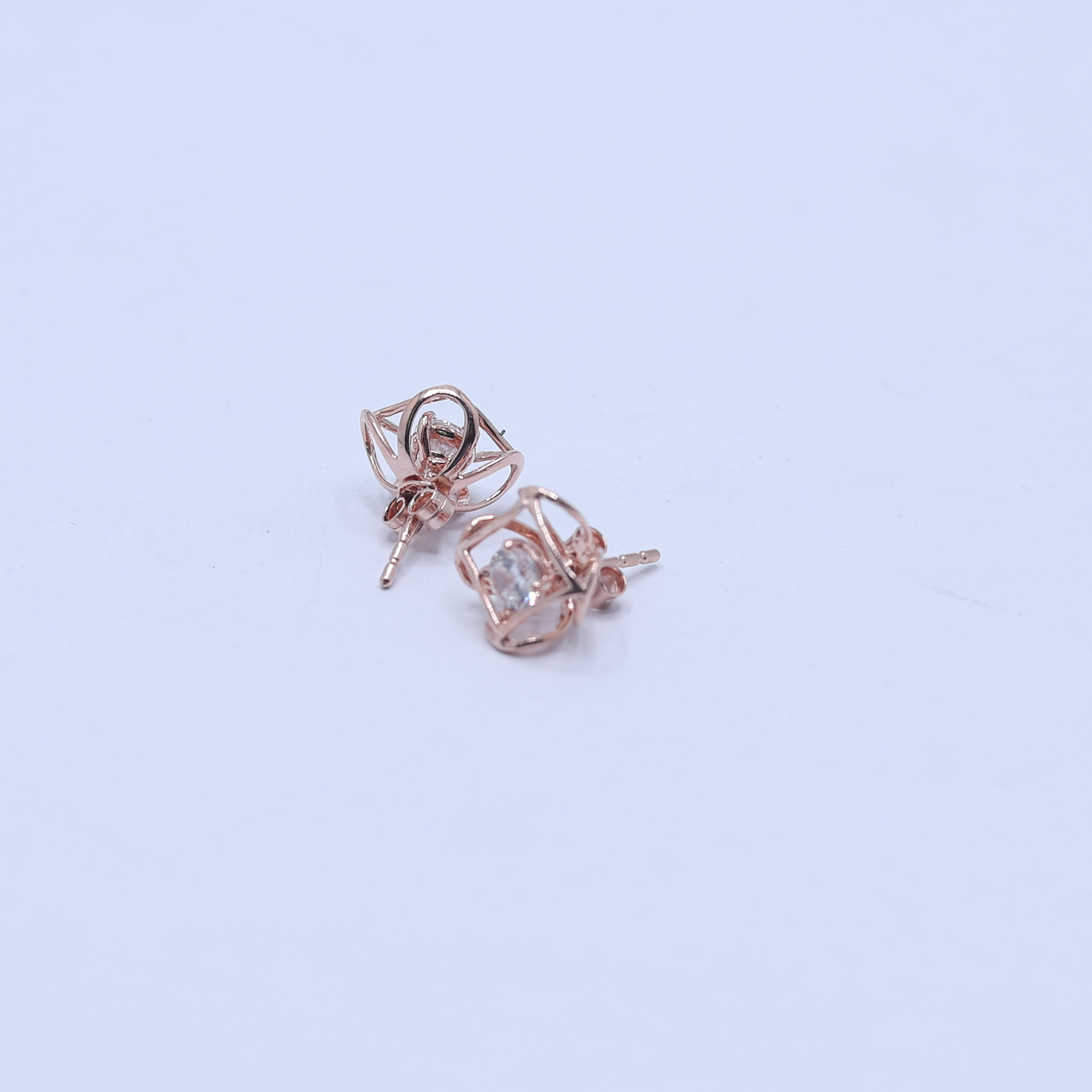 Rose Gold Adjustable Silver Interwoven Round Stud Earring For Woman