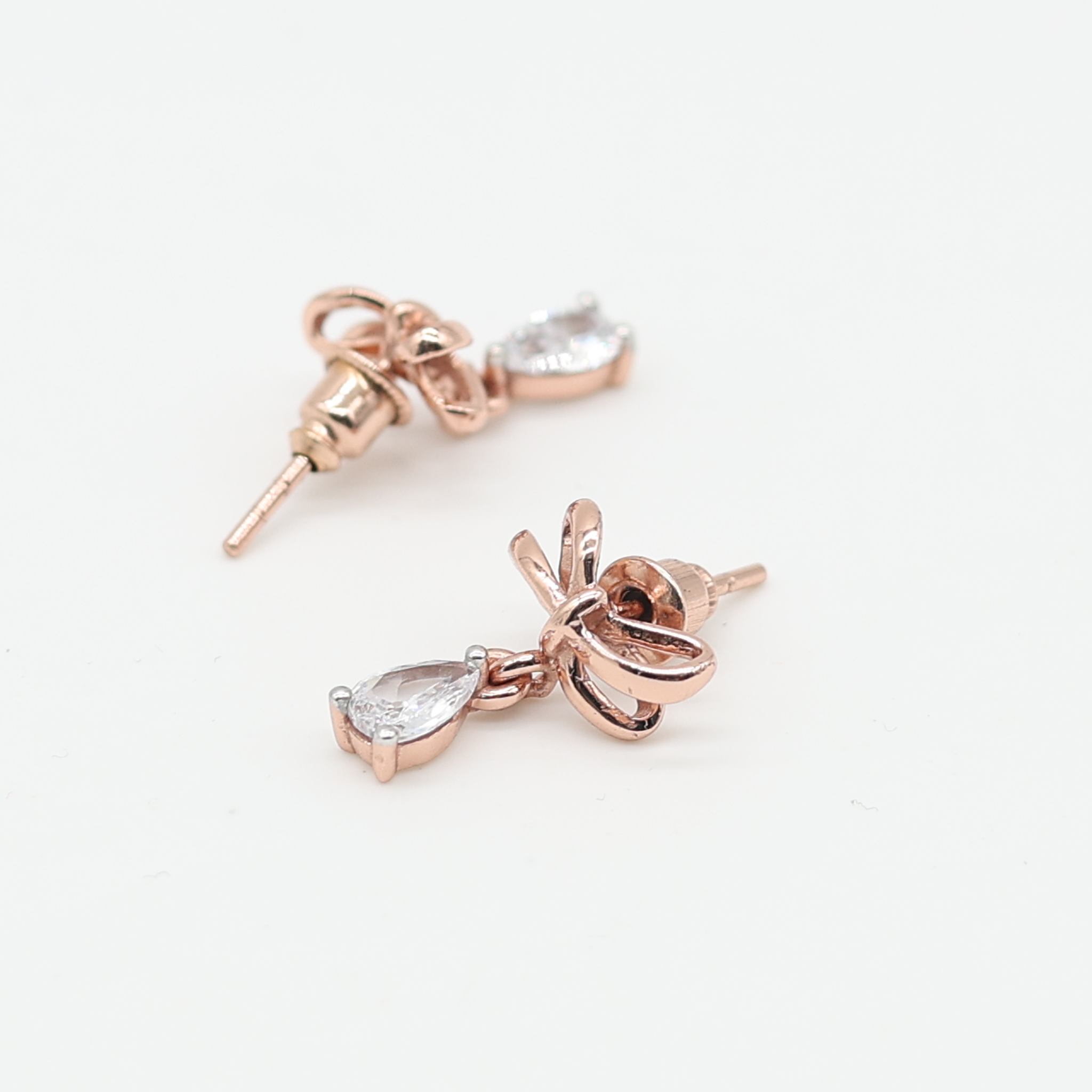 Elegant Bow Teardrop Silver Rose Gold Plated Earrings For Women