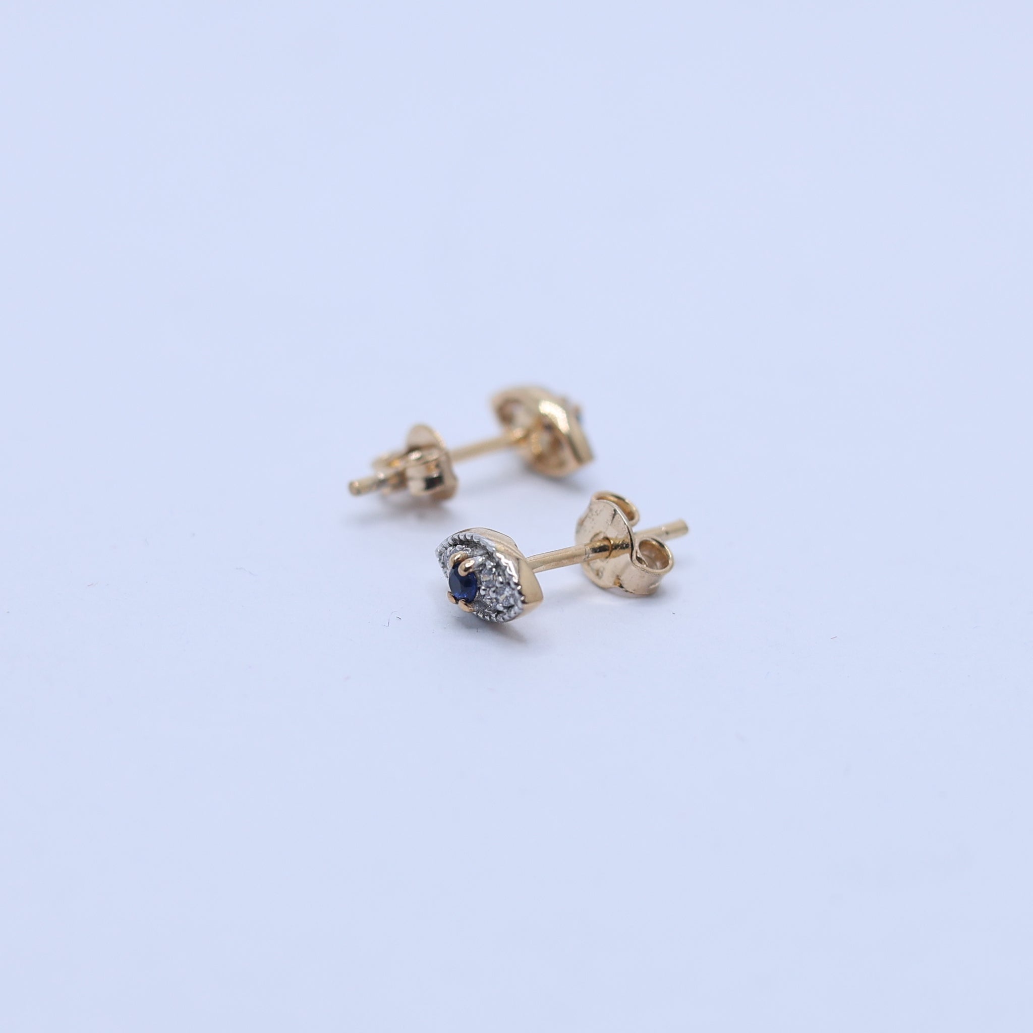 Silver Bezel-Set Blue Stone Evil Eye Stud Minimal Yellow Gold Earring For Woman