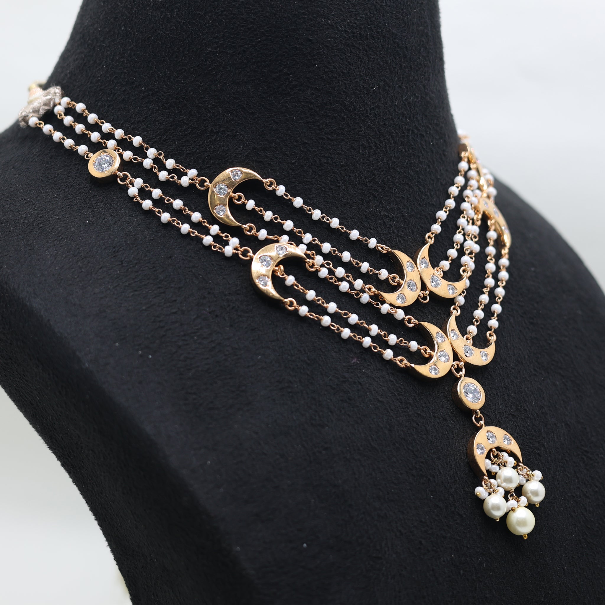 Yellow Gold Plated Crescent Moon Layered Necklace For Women