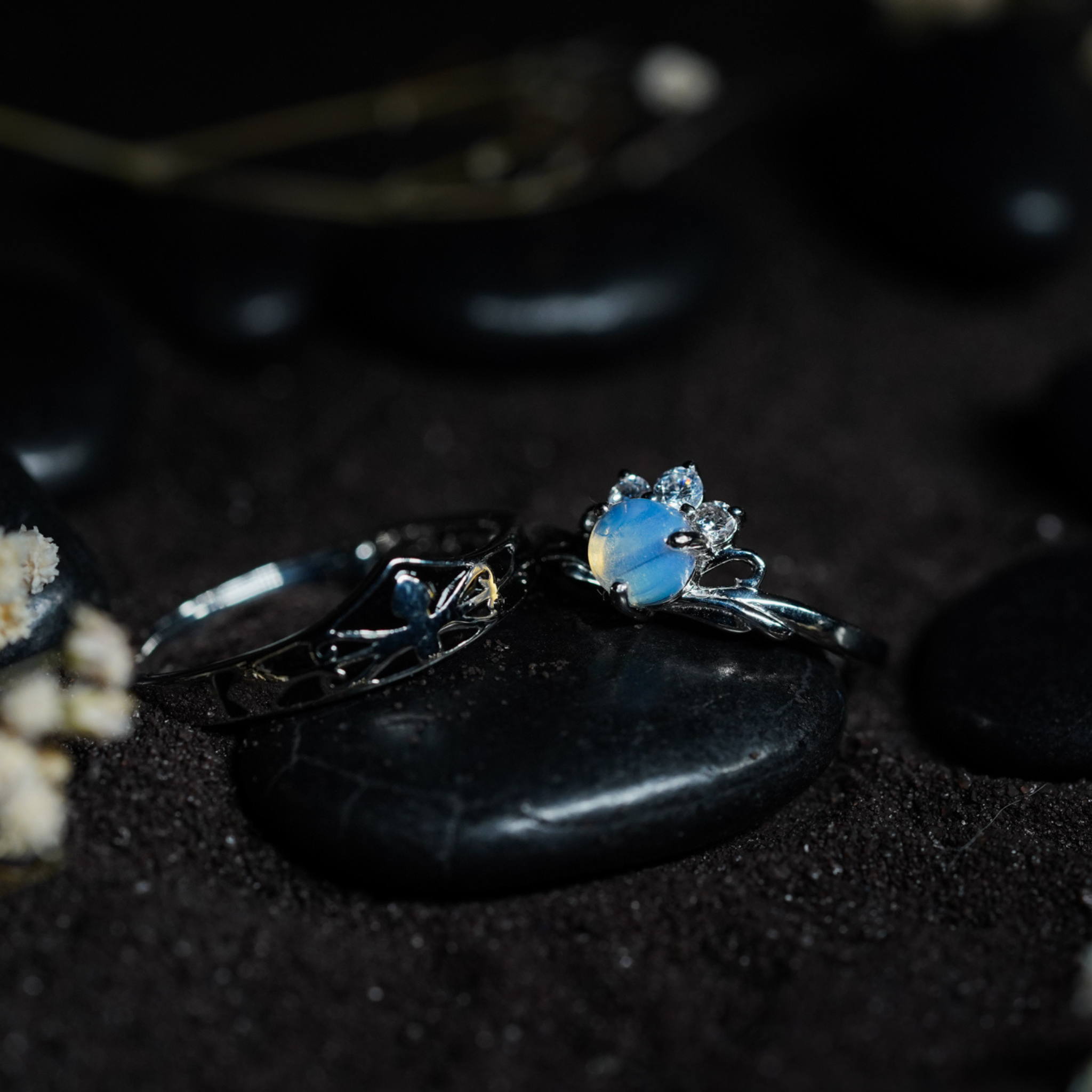 Moonstone majesty adjustable couple ring