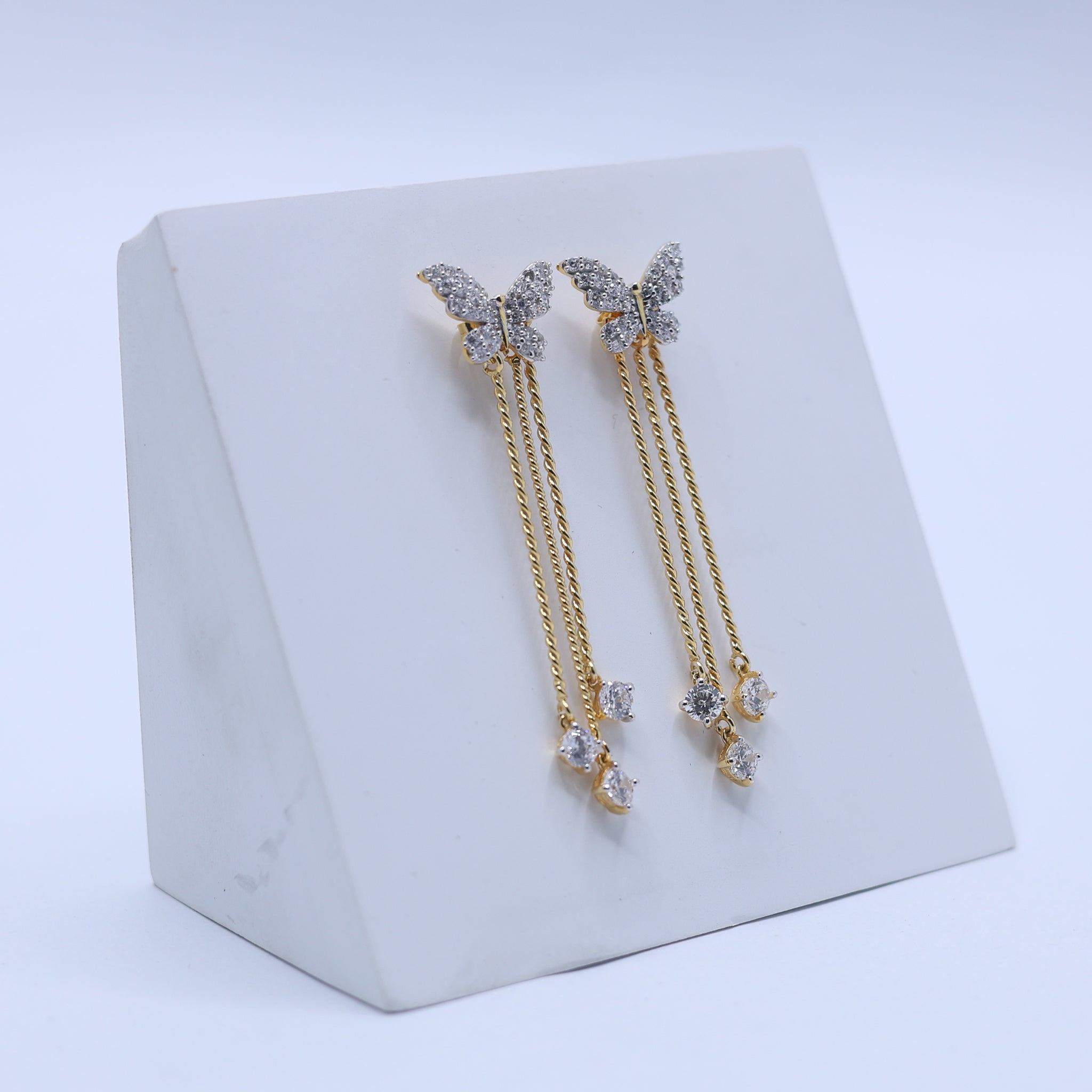 Silver Tassel Dangling Butterfly Long Chain Yellow Gold Earring For Woman