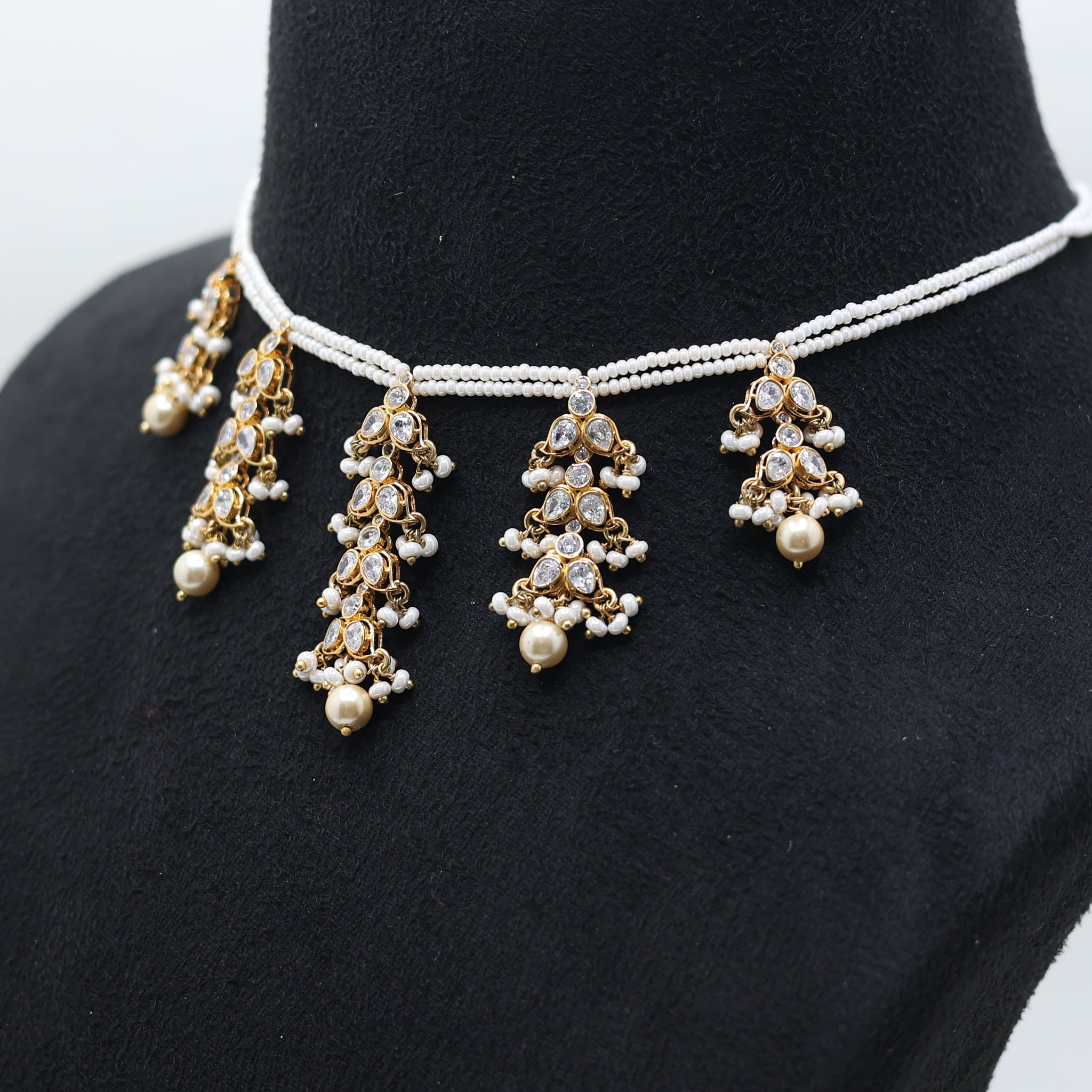 Exquisite Hanging Cluster Pearl Yellow Gold Kundan Polki Necklace For Woman