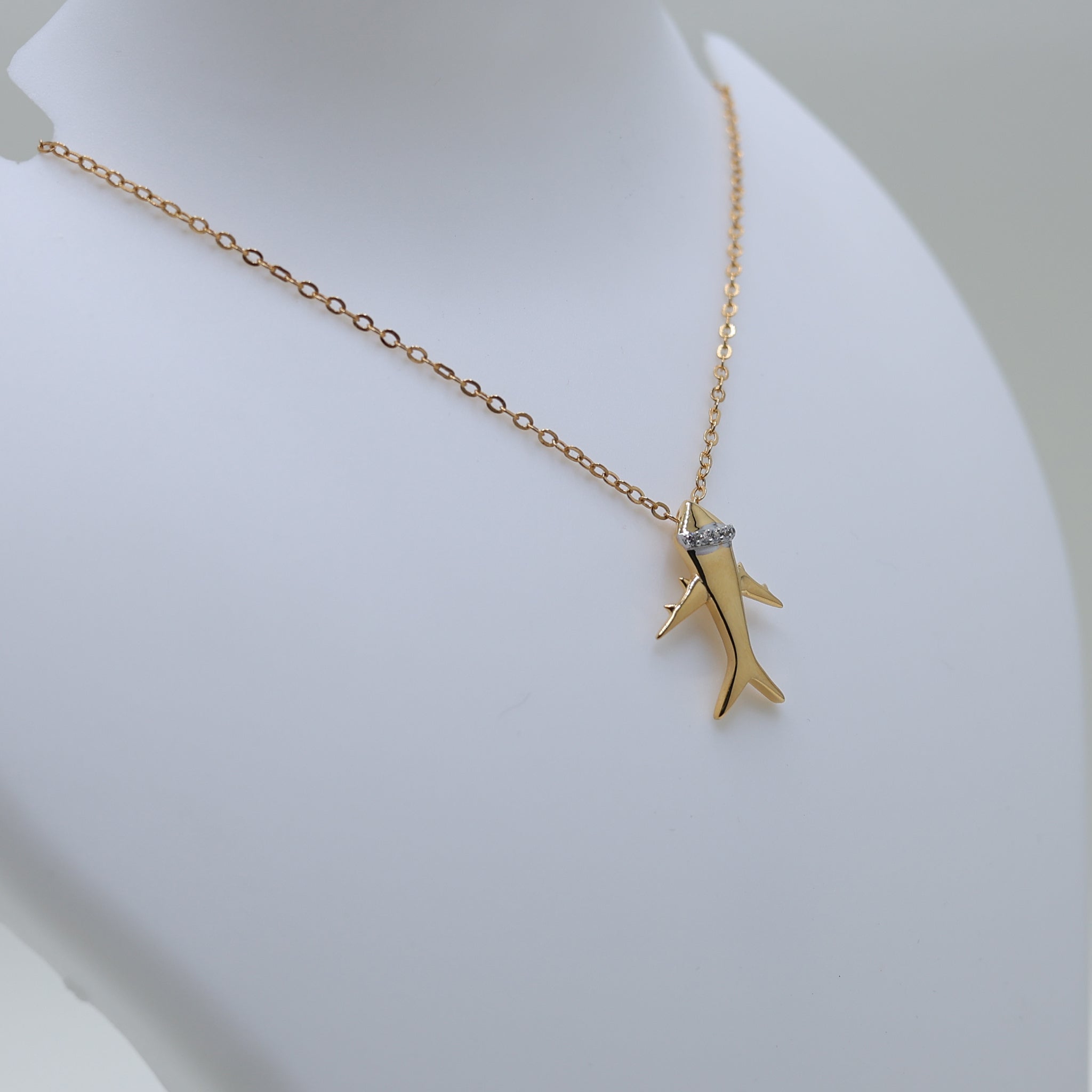 Sleek Airplane Yellow Gold Silver Elegant Aircraft Pendant for Kids