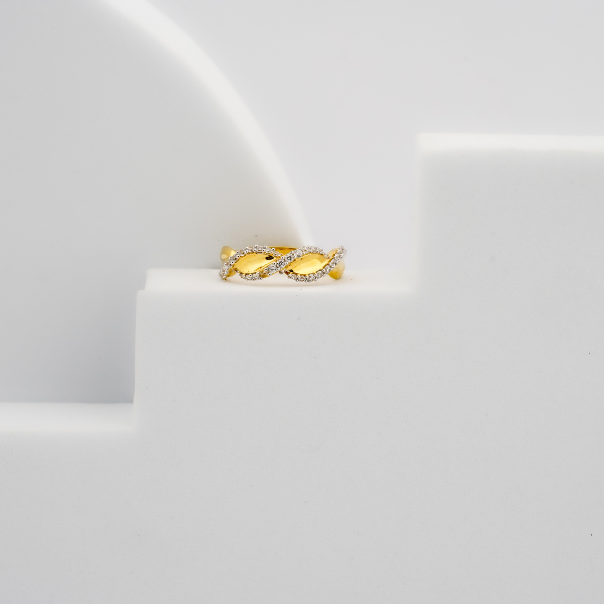 Yellow Gold Diamond-Studded Crossover Adjustable Ring