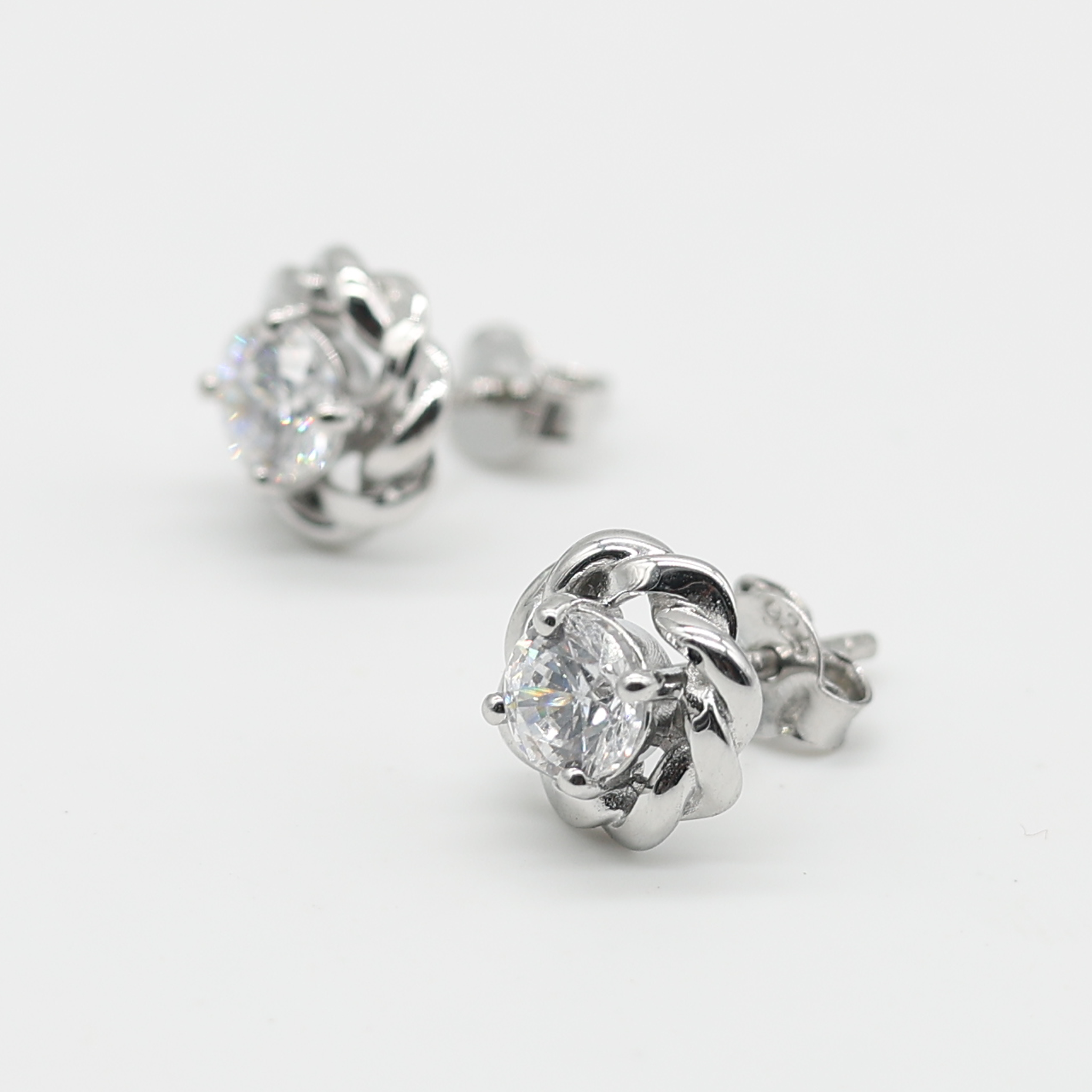 Delicate Floral Knot Silver White Gold Plated Earrings For Women