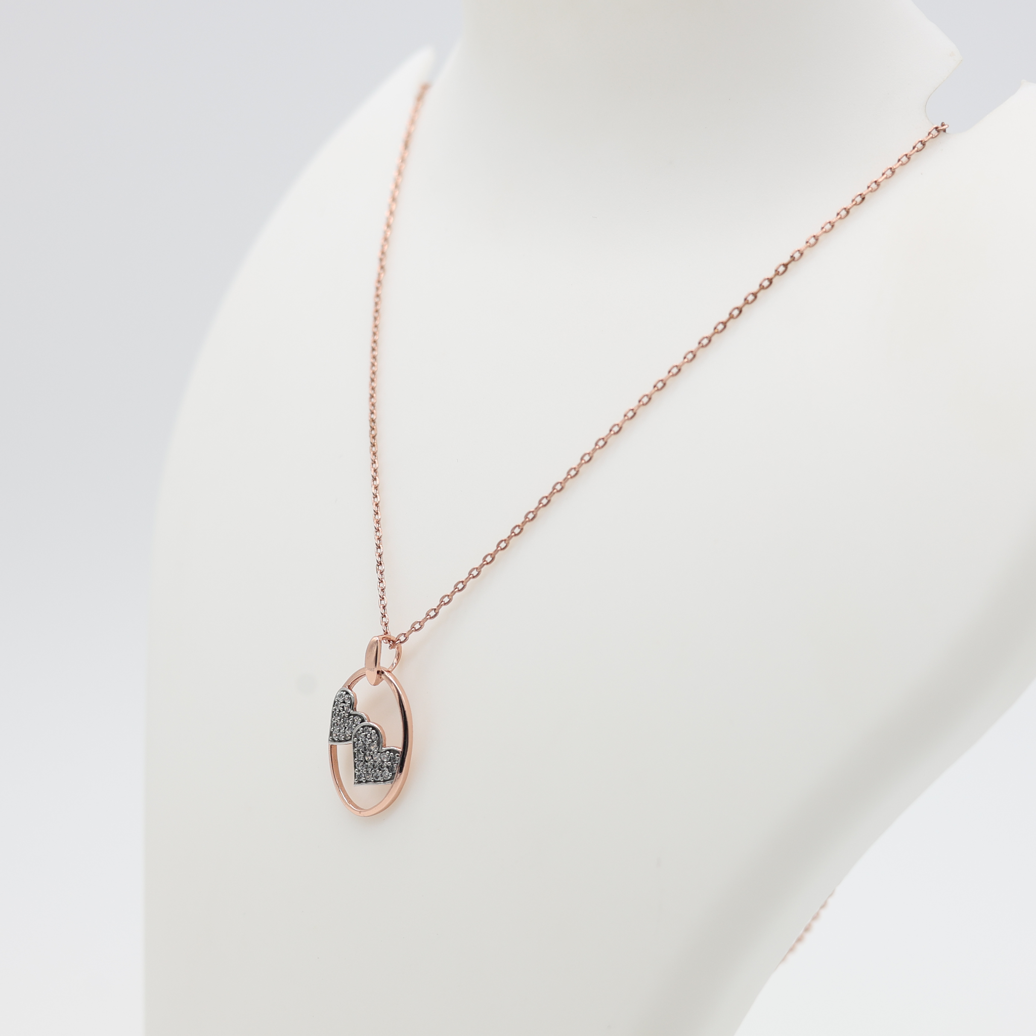 Silver Oval Adjustable Dual Heart Rose Gold Pendant For Women