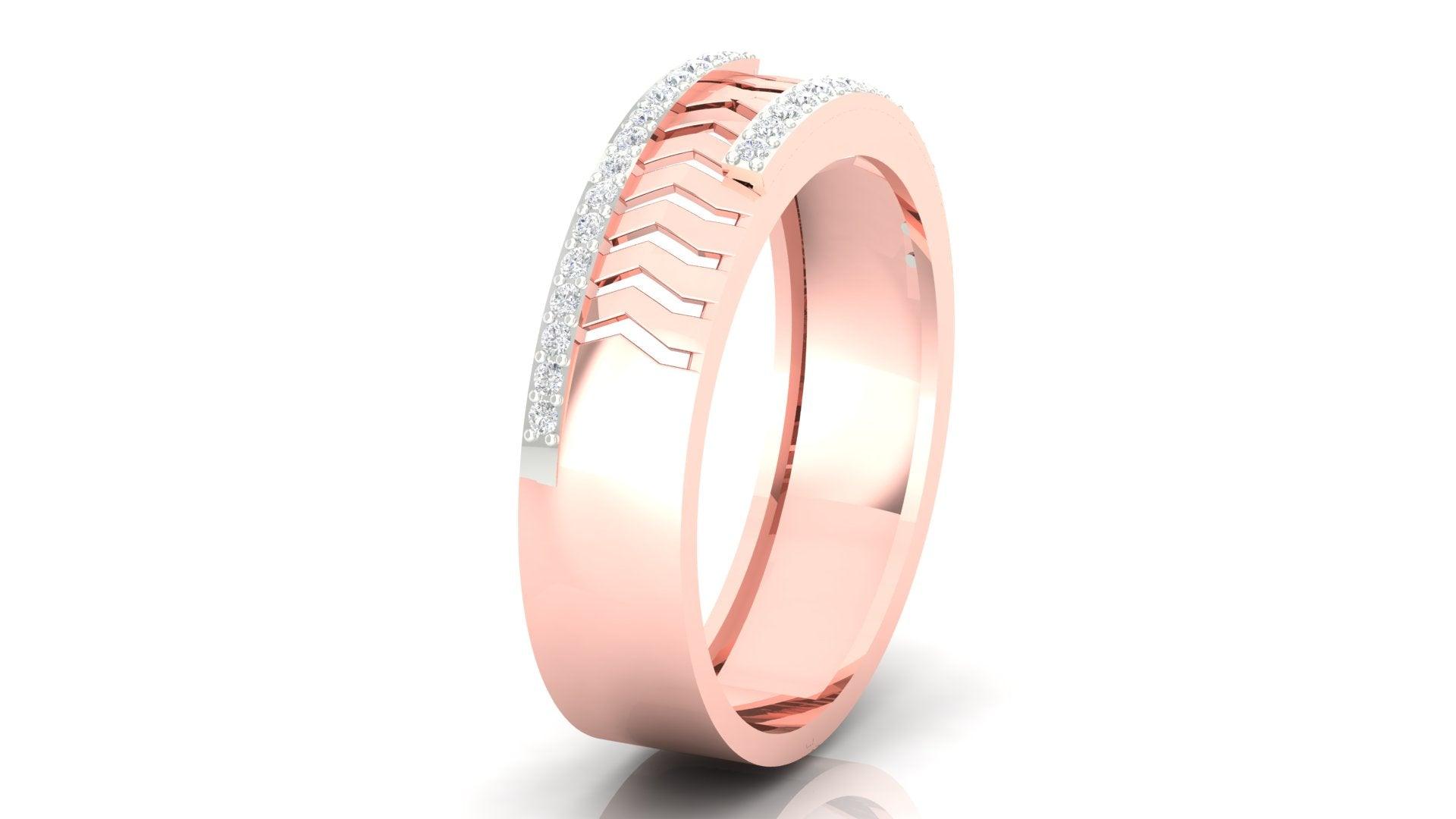 Chevron Cut Rose Gold Adjustable Silver Diamond Edge Band For Couple