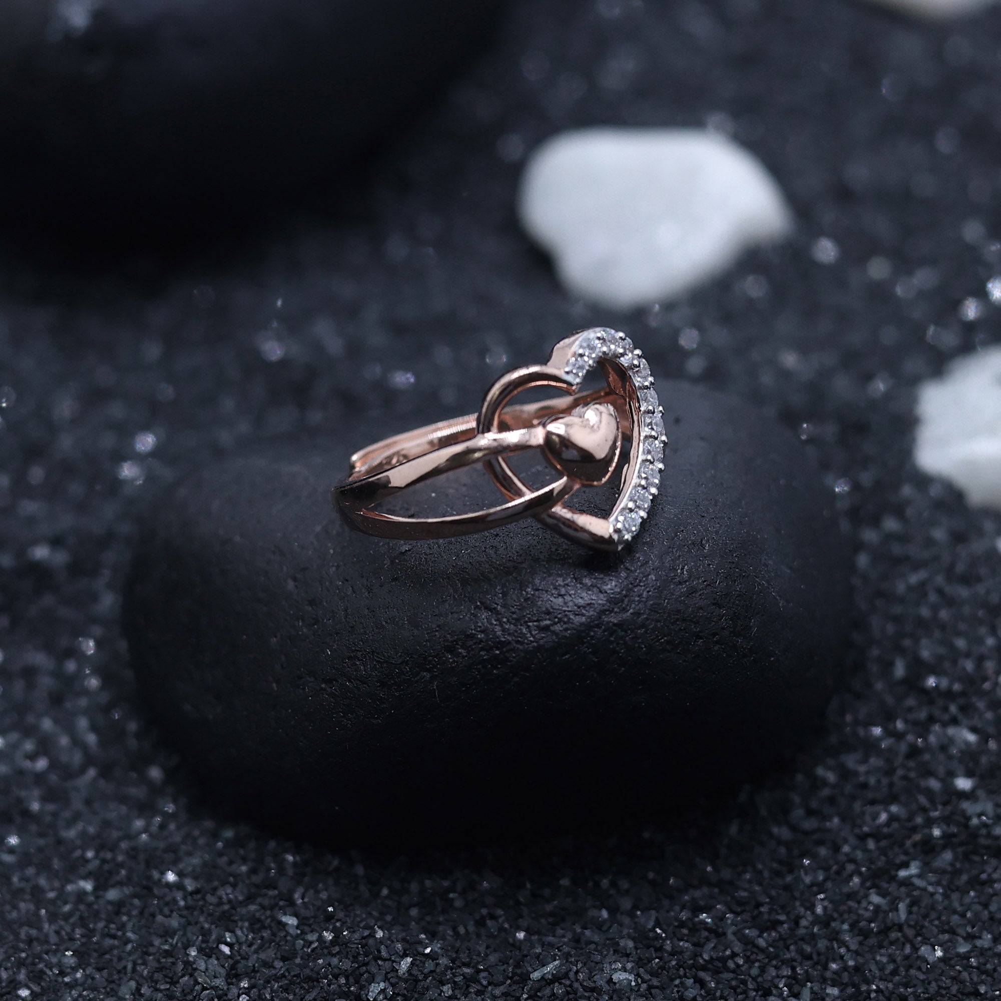 Overlapping Heart Rose Gold Silver Adjustable Stunning Ring For Women