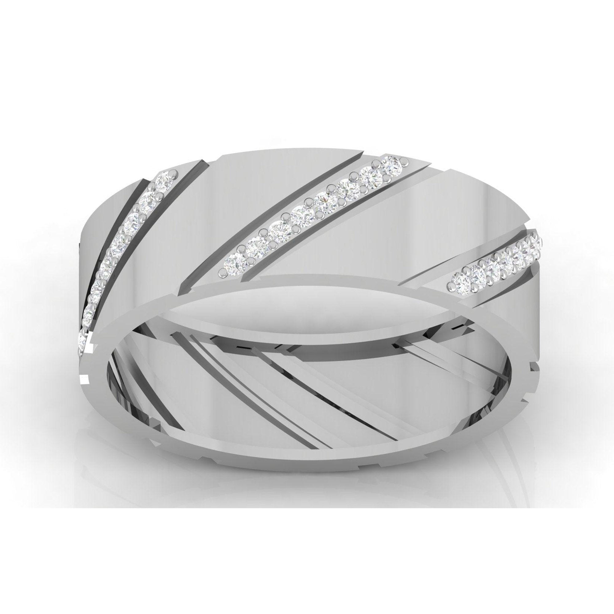 Layered White Gold Adjustable Silver Striped Band