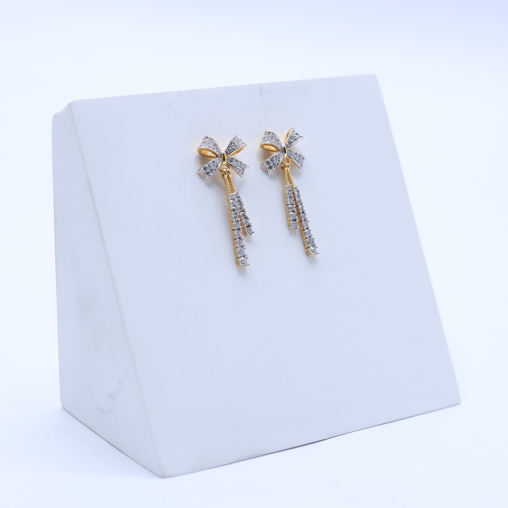 Silver Glittering Tassel Sophisticated Bowknot Yellow Gold Earring For Woman