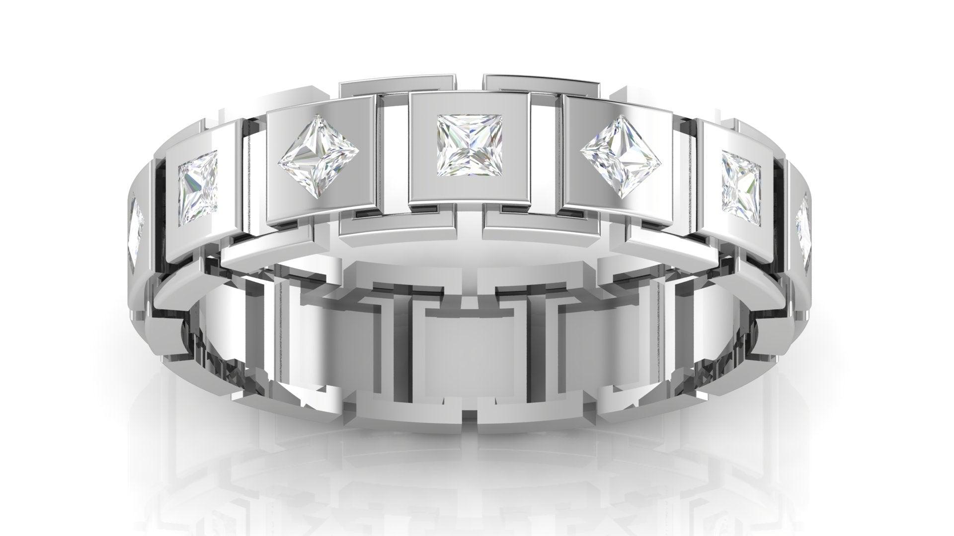 Square-Cut Diamond White Gold Adjustable Silver Luxurious Band For Couple