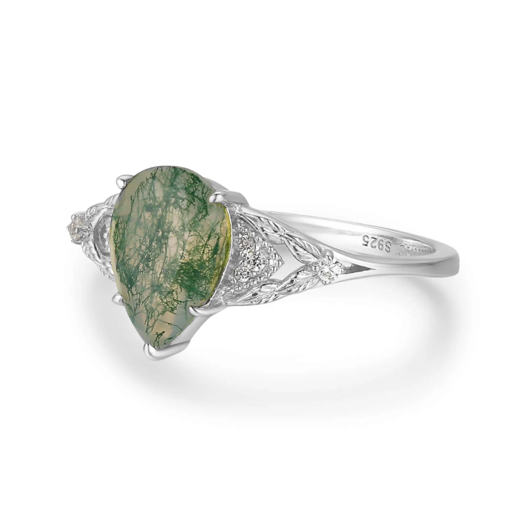 Pear Moss Agate Adjustable Ring