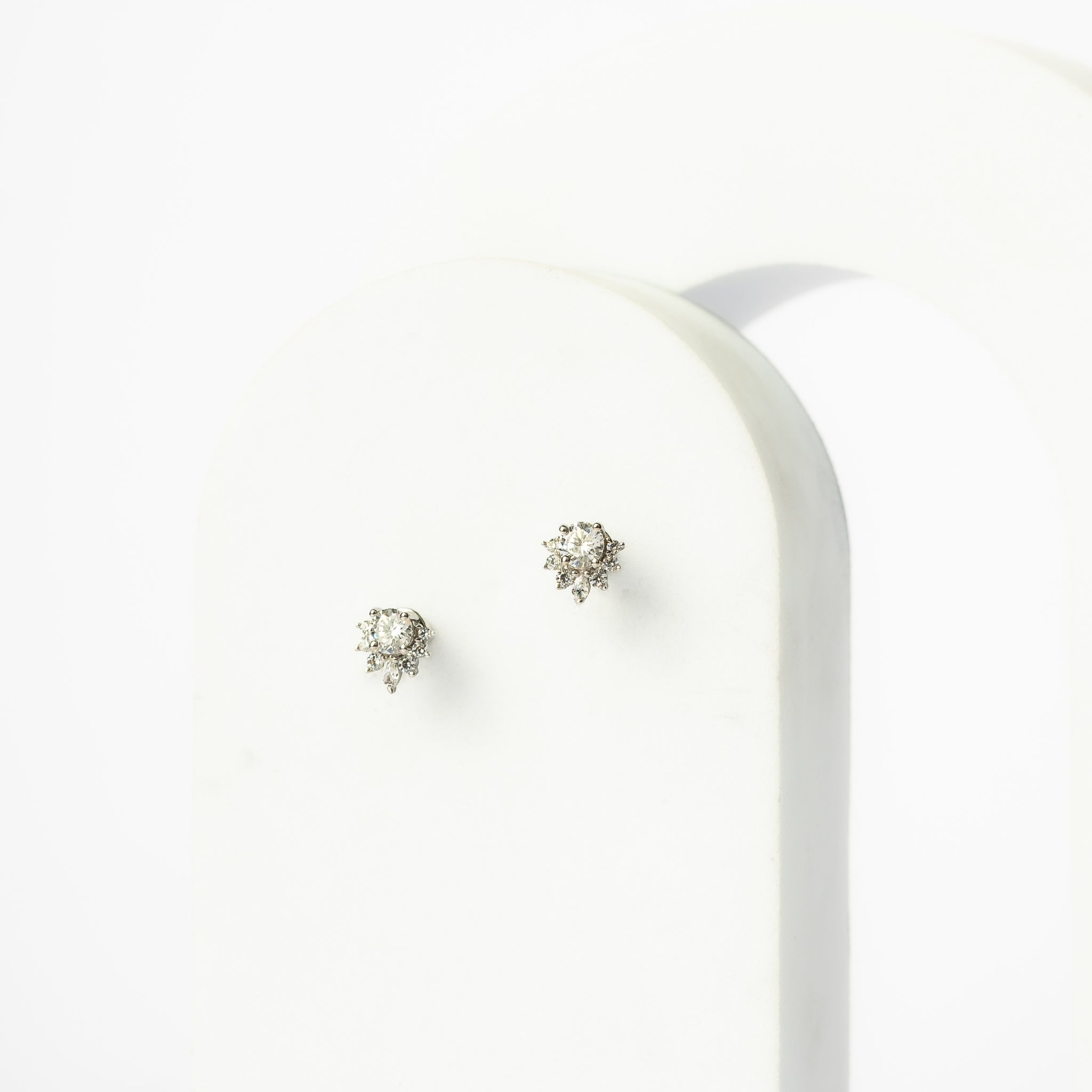 Luxury Floral-Inspired White Gold Silver Diamond Studs Earring For Woman