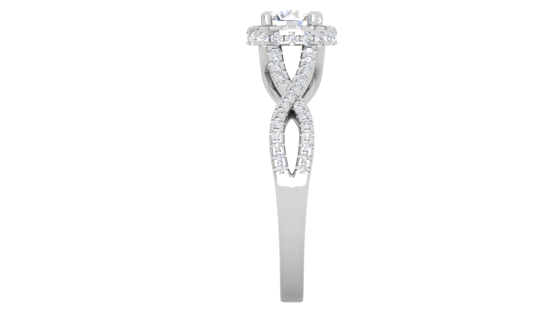 White Gold Adjustable Silver Intertwined Twisted Pave Halo Round Cut Center Ring For Woman