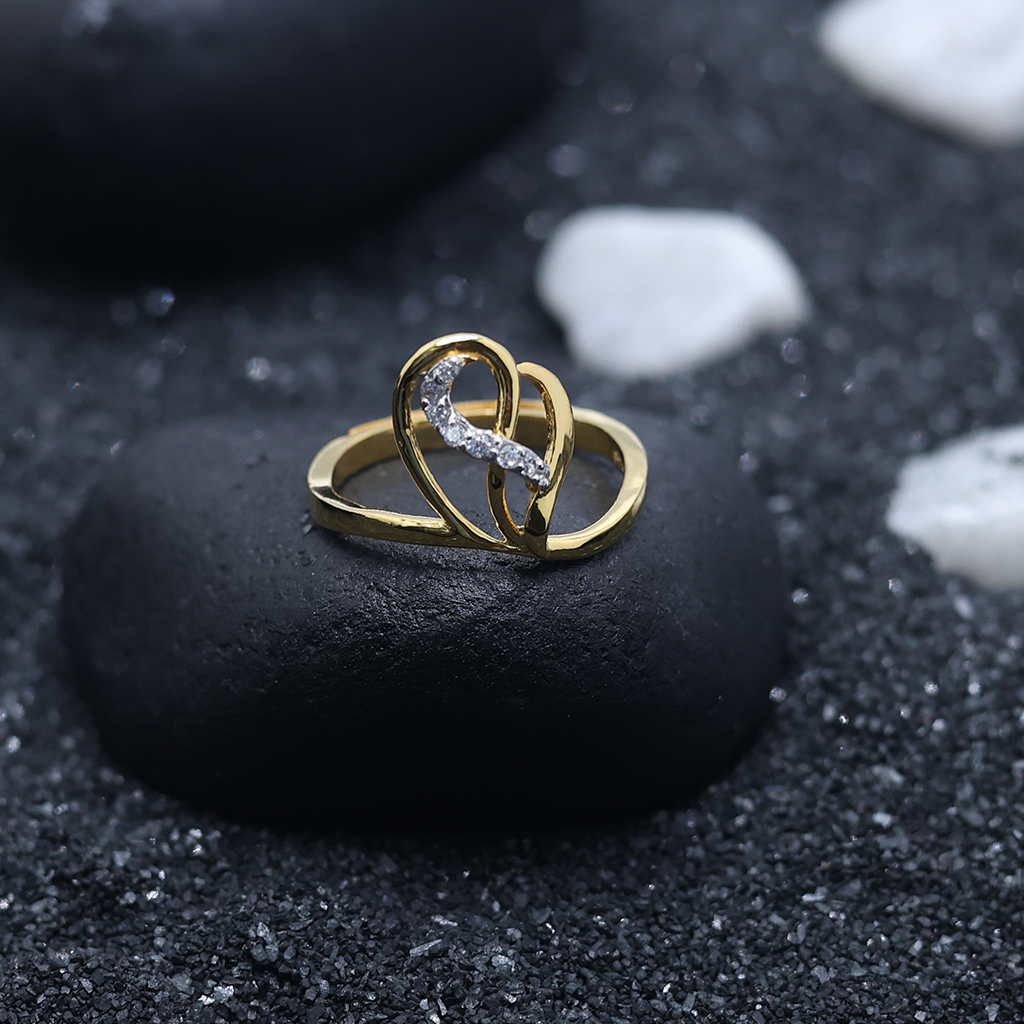 Yellow Gold Plated Adjustable Open Heart Silver Modern Ring For Women