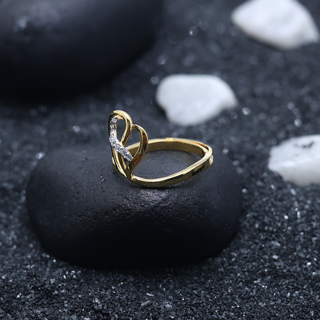 Yellow Gold Plated Adjustable Open Heart Silver Modern Ring For Women