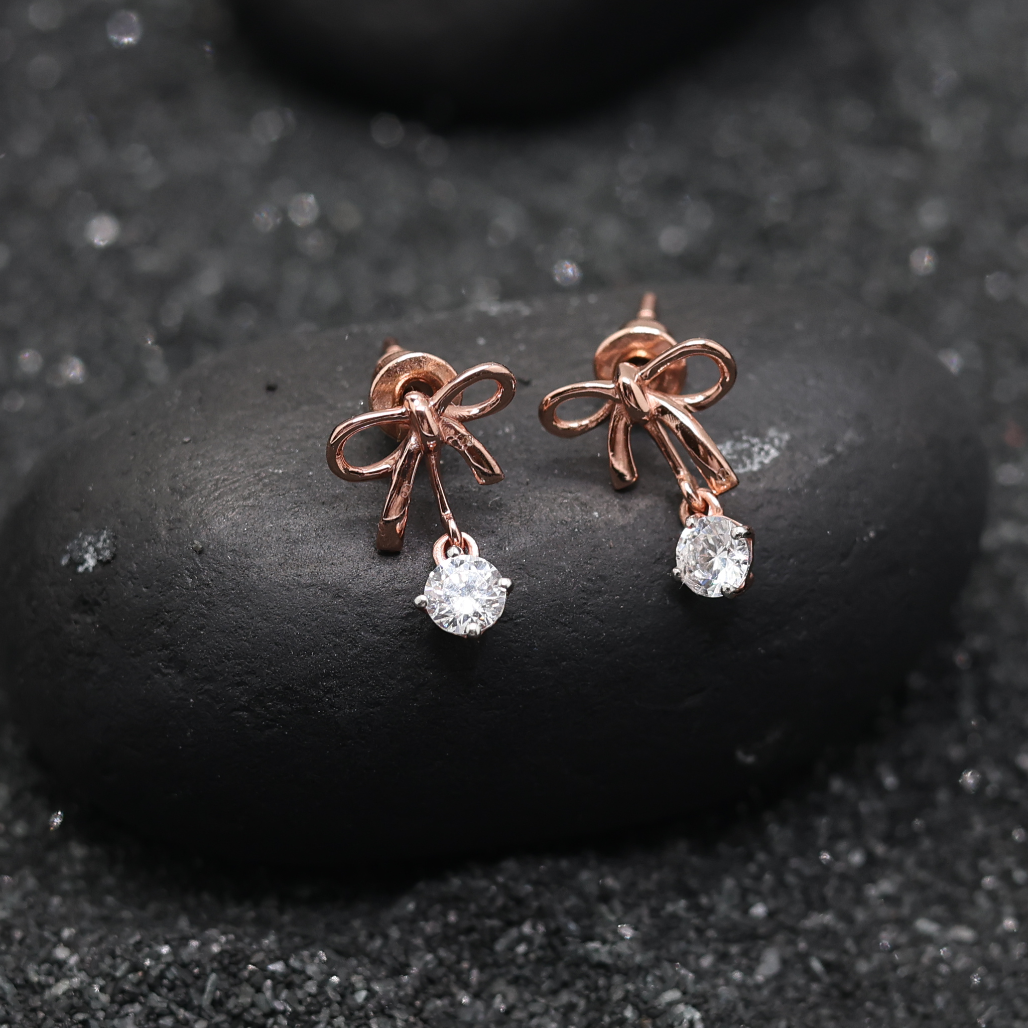 Radiant Bow Drop Silver Rose Gold Plated Earring For Women